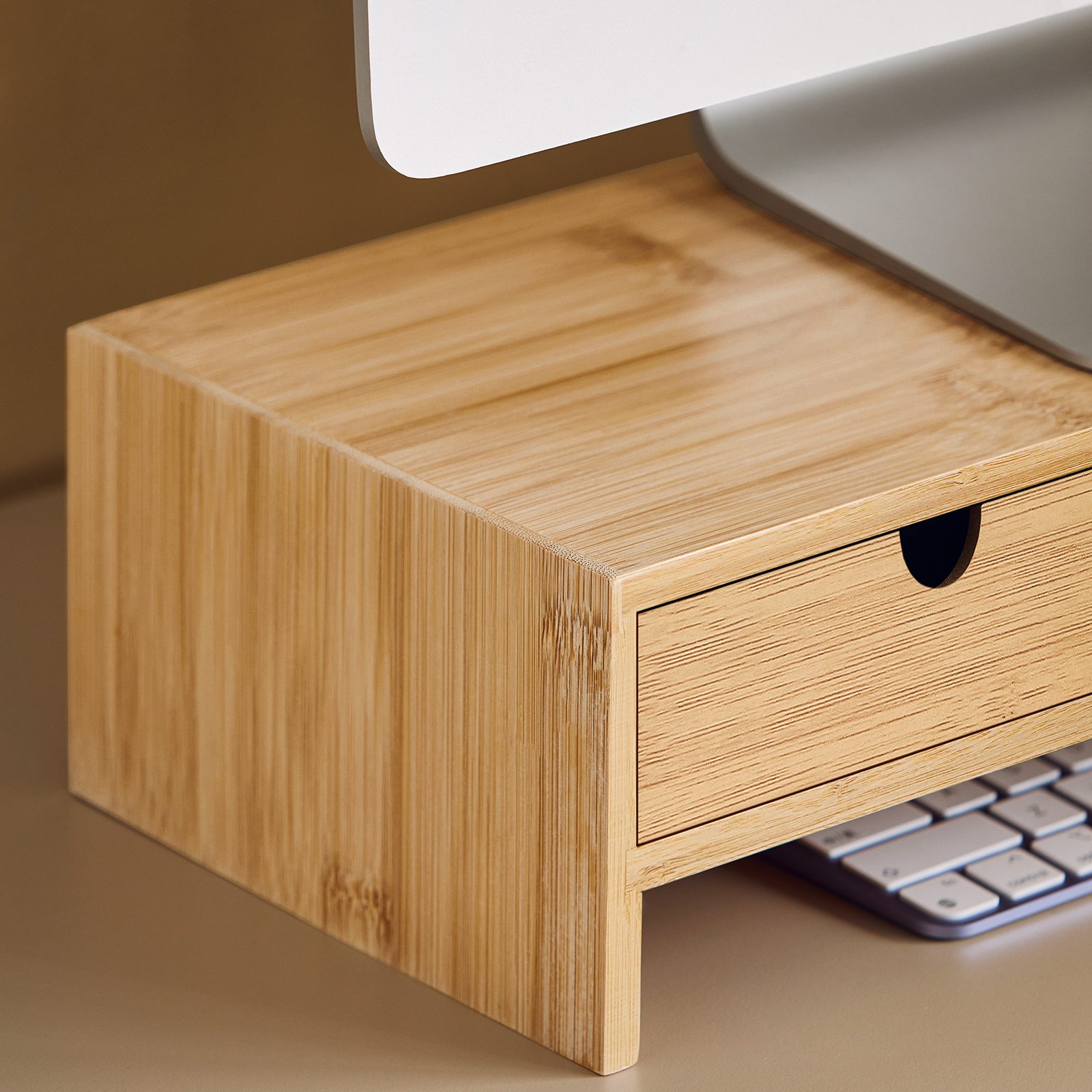 SoBuy Bamboo Computer Screen Monitor Stand,Monitor Riser,Desk Organizer with 2 Drawers FRG198-N