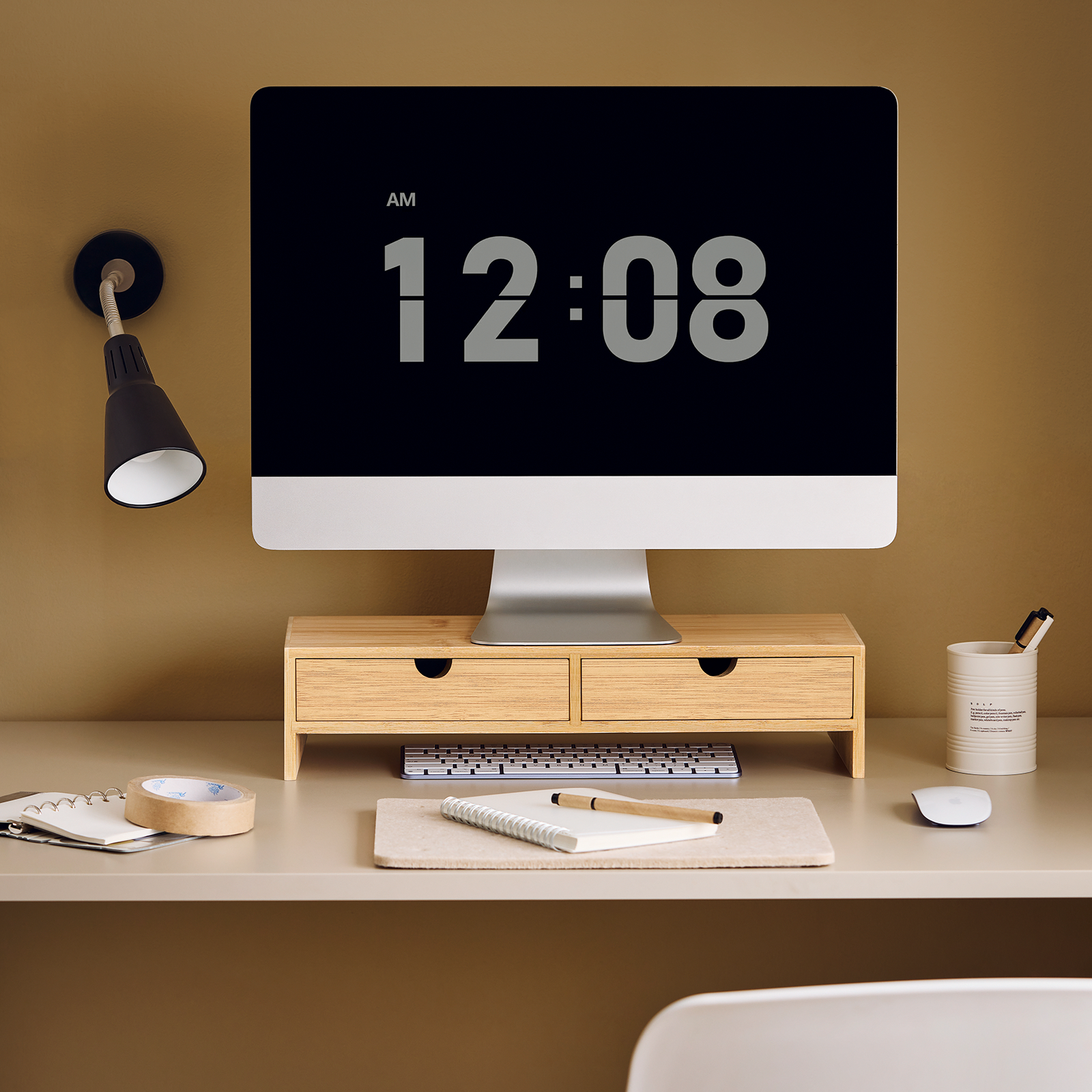 SoBuy Bamboo Computer Screen Monitor Stand,Monitor Riser,Desk Organizer with 2 Drawers FRG198-N