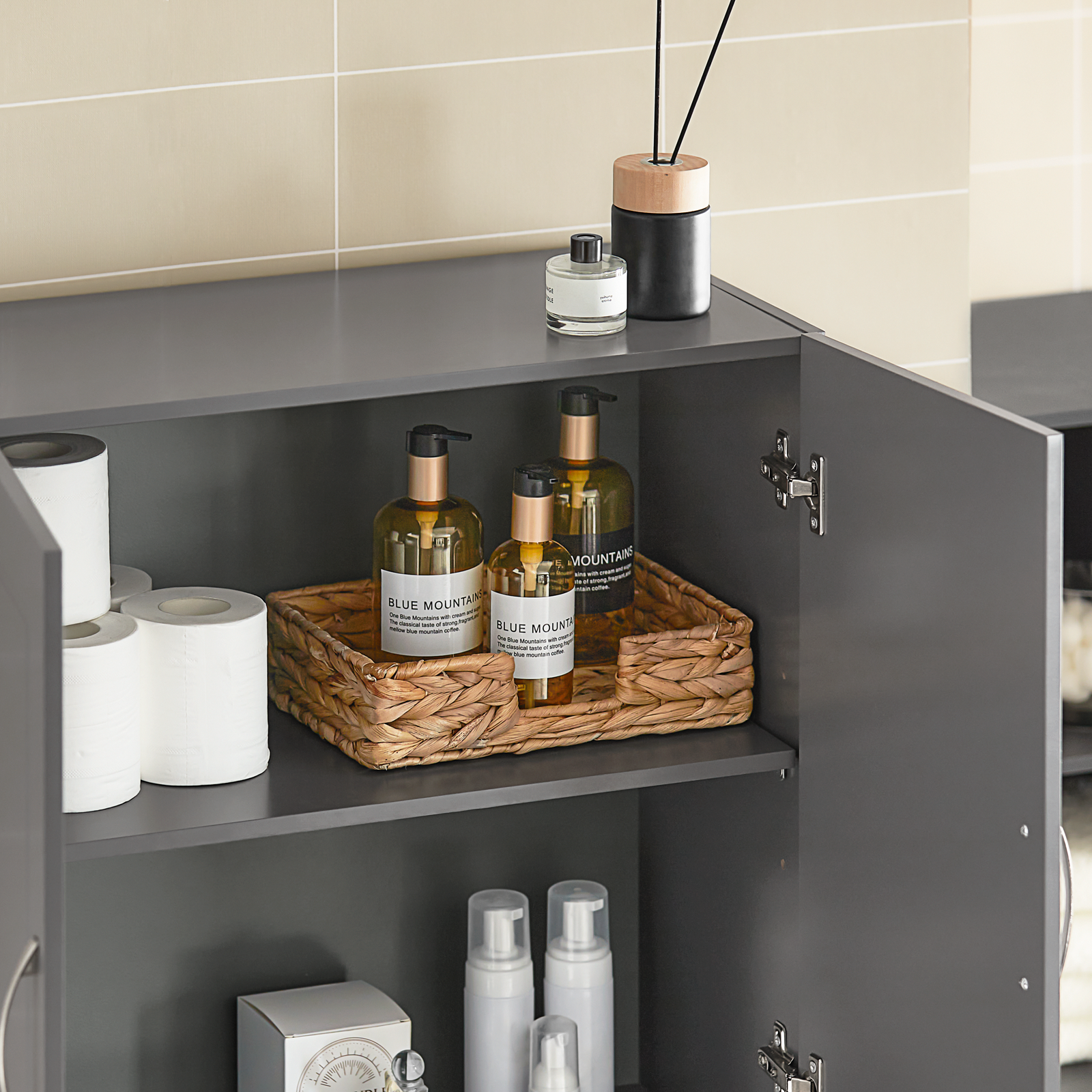 SoBuy Wall Storage Cabinet Unit with Double Doors,Kitchen Bathroom Wall Cabinet Grey FRG231-DG