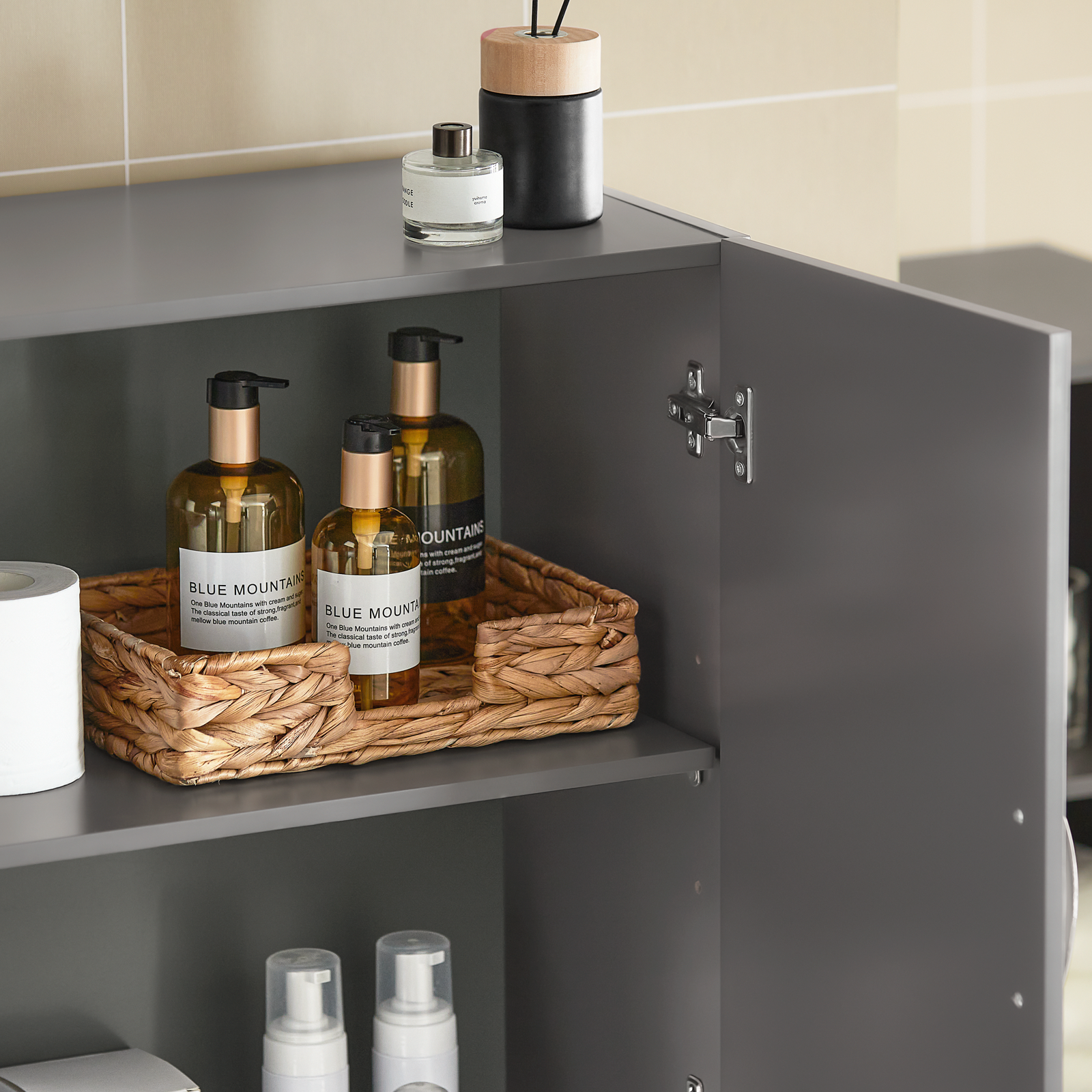 SoBuy Wall Storage Cabinet Unit with Double Doors,Kitchen Bathroom Wall Cabinet Grey FRG231-DG