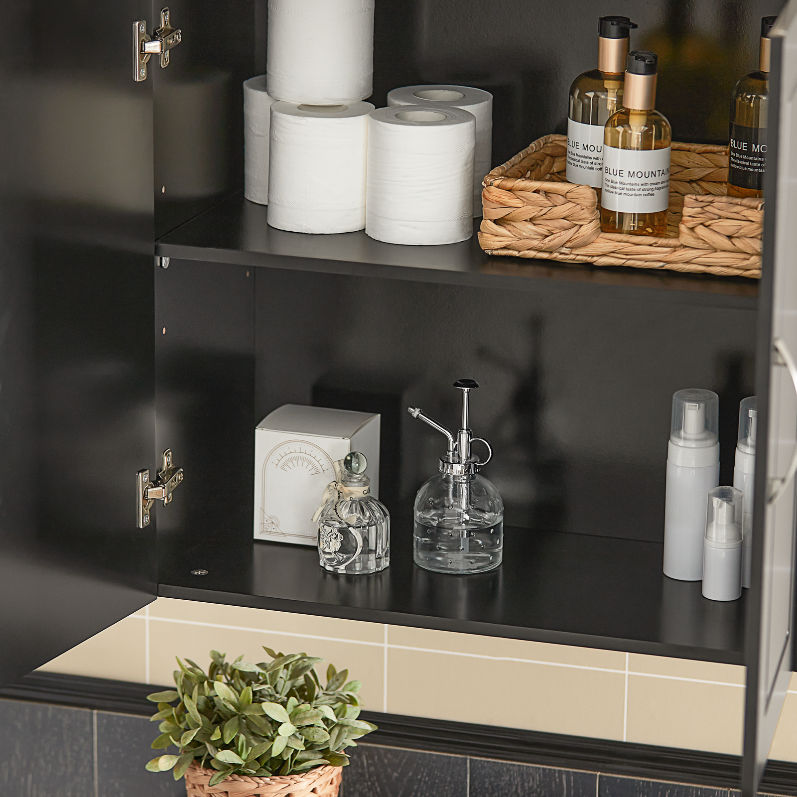 SoBuy FRG231-SCH,Wall Storage Cabinet Unit with Double Doors,Kitchen Bathroom Wall Cabinet,Garage or Laundry Room Black