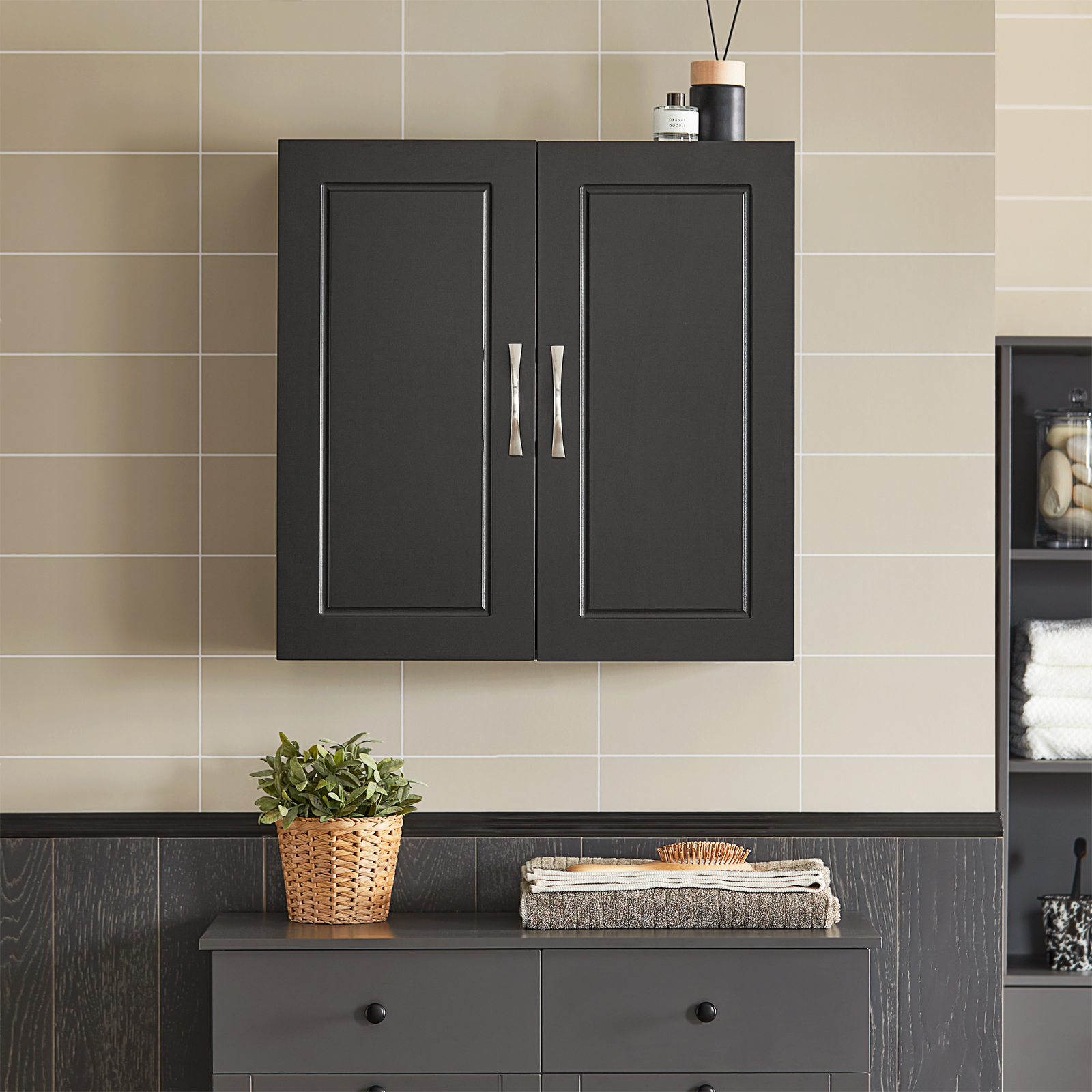 SoBuy FRG231-SCH,Wall Storage Cabinet Unit with Double Doors,Kitchen Bathroom Wall Cabinet,Garage or Laundry Room Black