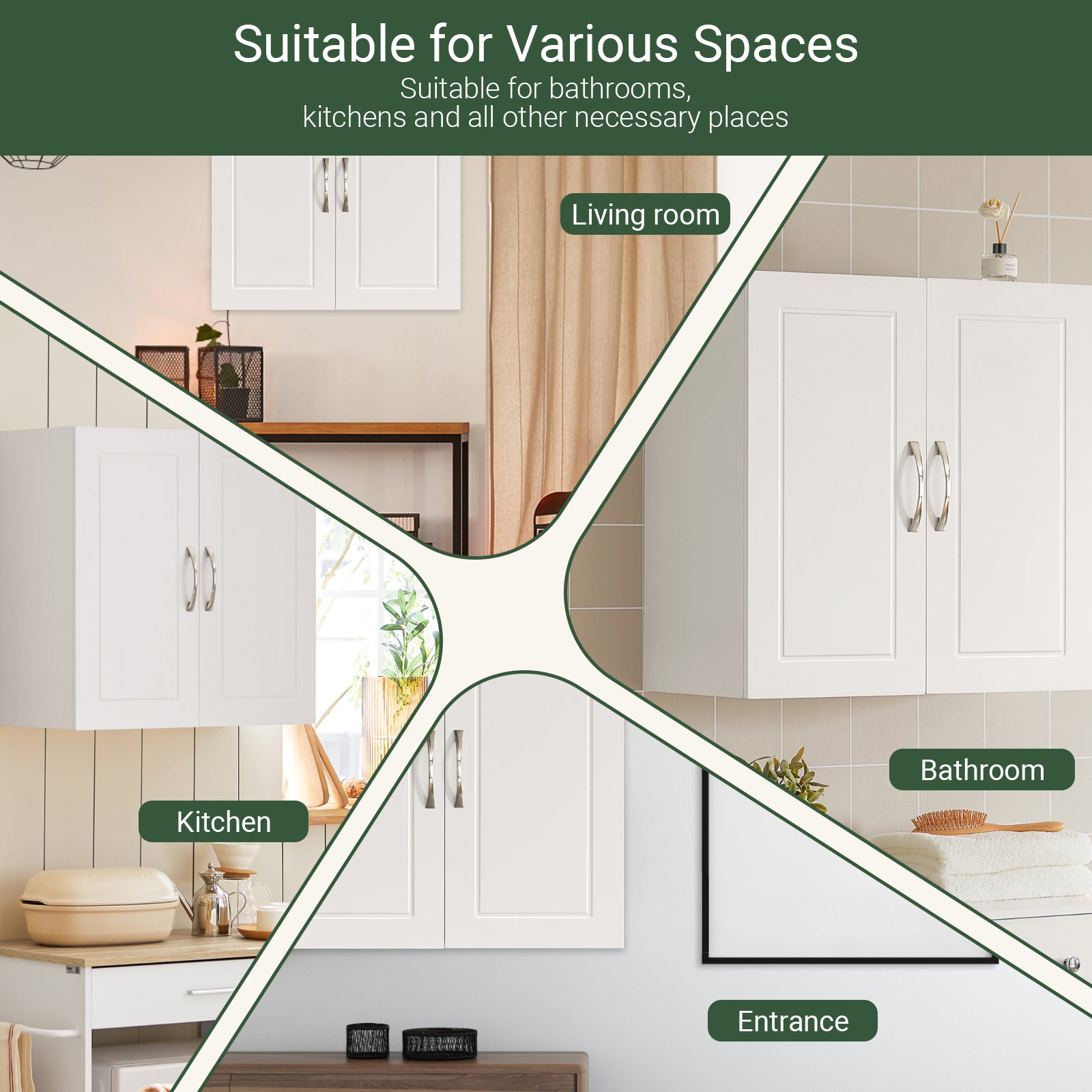 SoBuy Wall Storage Cabinet Unit with Double Doors,Kitchen Bathroom Wall Cabinet,Garage or Laundry Room White FRG231-W