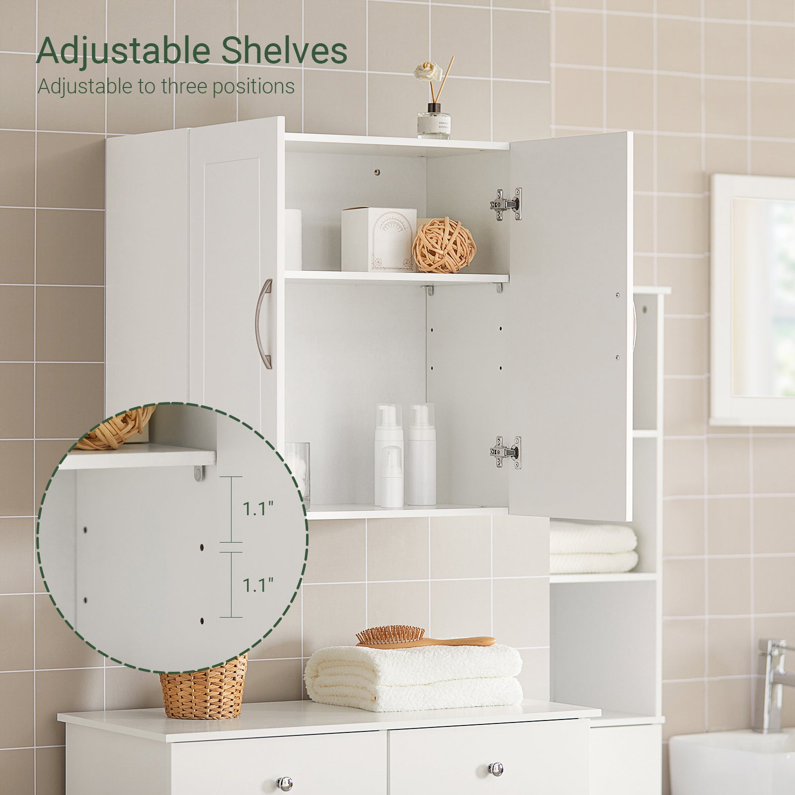 SoBuy Wall Storage Cabinet Unit with Double Doors,Kitchen Bathroom Wall Cabinet,Garage or Laundry Room White FRG231-W
