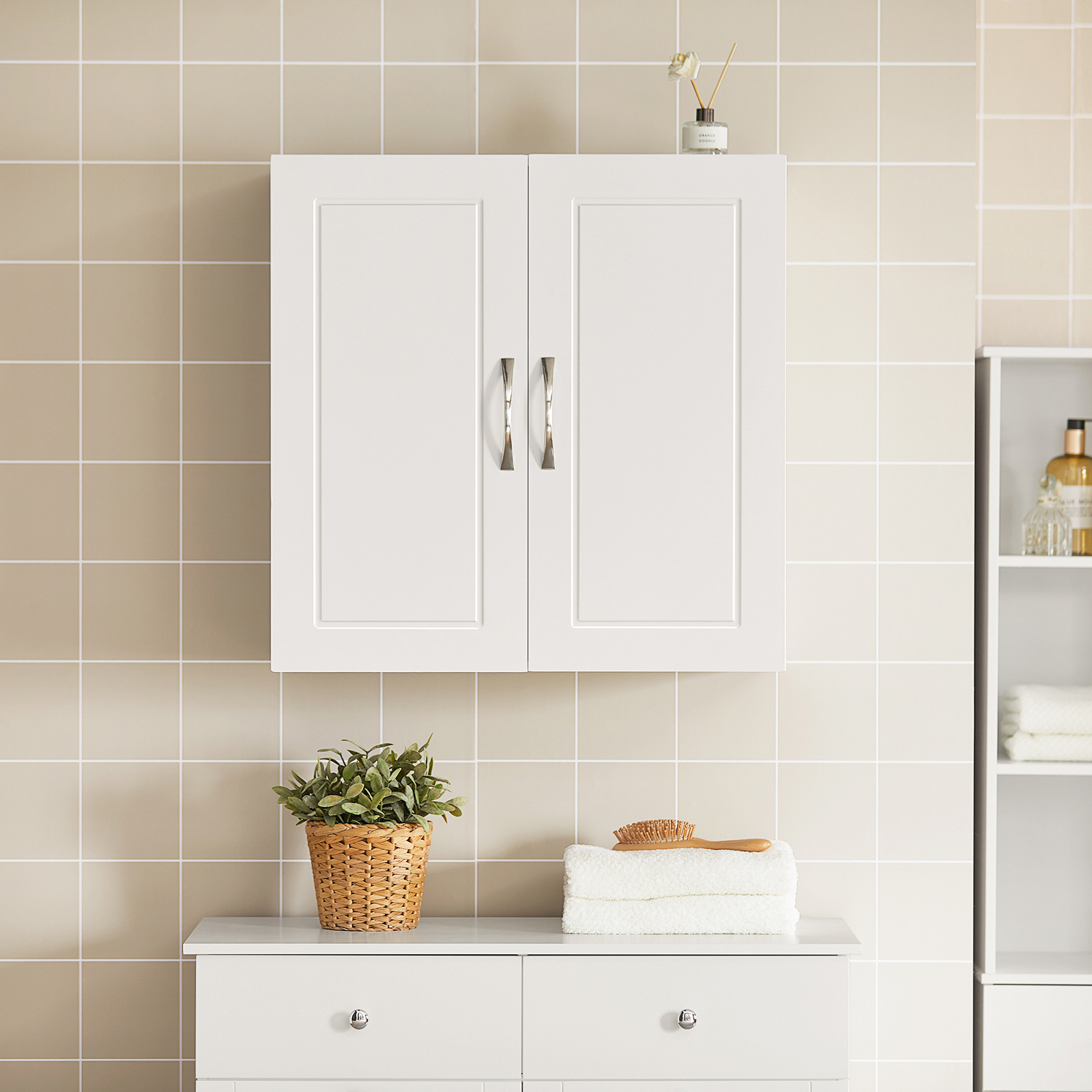 SoBuy Wall Storage Cabinet Unit with Double Doors,Kitchen Bathroom Wall Cabinet,Garage or Laundry Room White FRG231-W