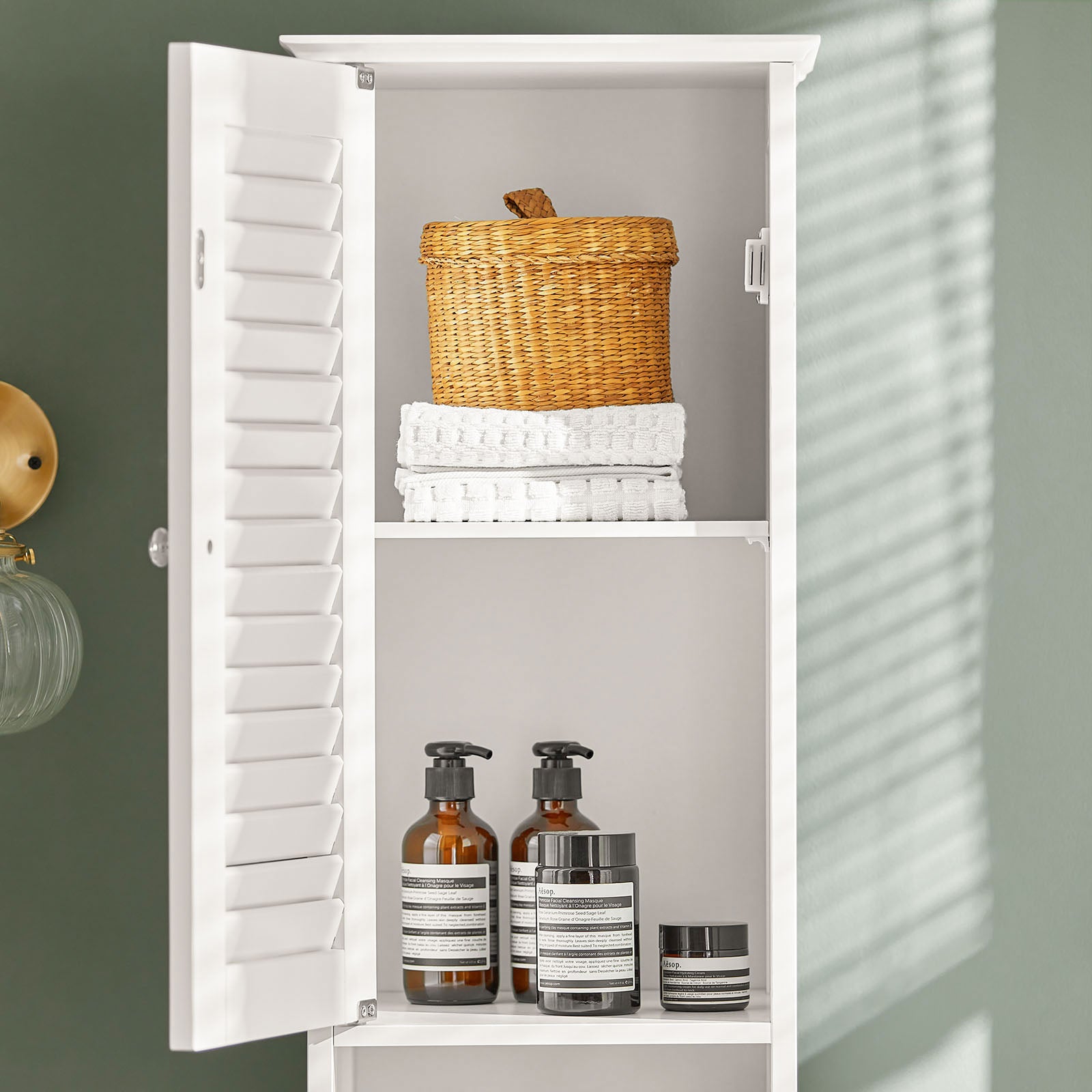 SoBuy Bathroom Floor Cabinet Storage Unit with 2 Shutter Doors and 1 Drawer FRG236-W