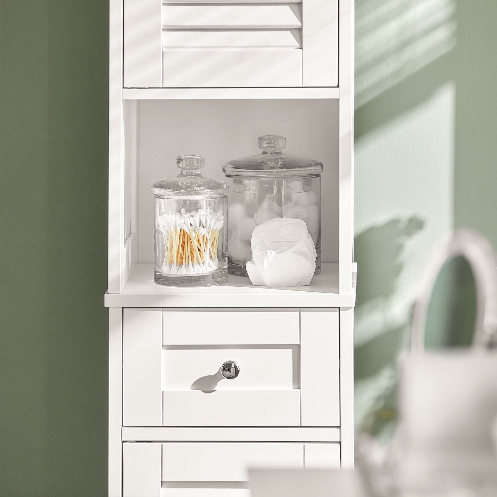 SoBuy Bathroom Floor Cabinet Storage Unit with 2 Shutter Doors and 1 Drawer FRG236-W