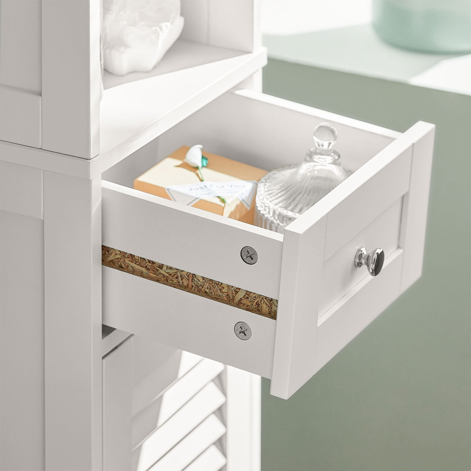 SoBuy Bathroom Floor Cabinet Storage Unit with 2 Shutter Doors and 1 Drawer FRG236-W