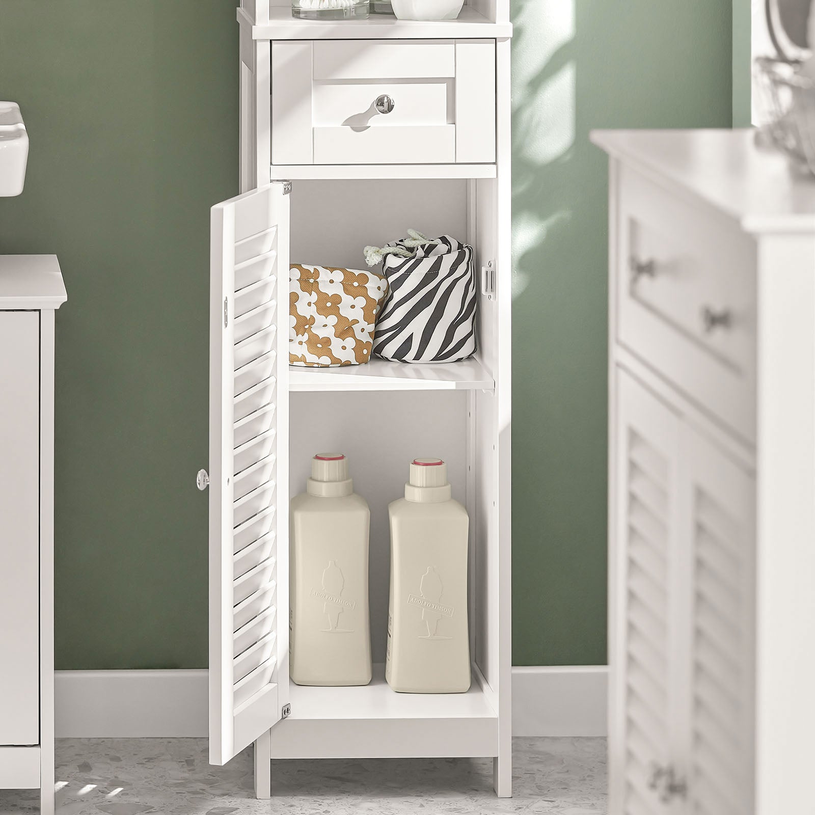 SoBuy Bathroom Floor Cabinet Storage Unit with 2 Shutter Doors and 1 Drawer FRG236-W