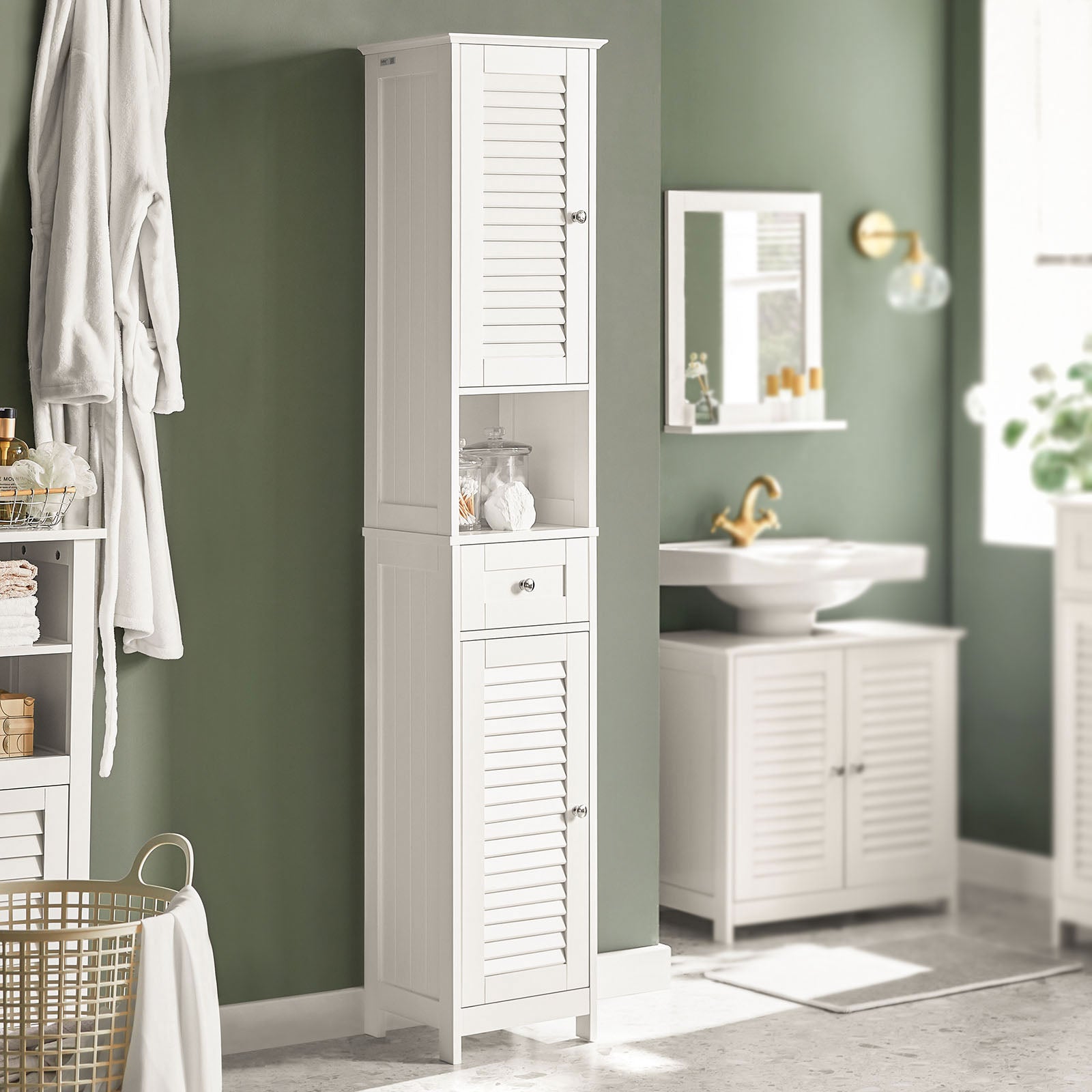 SoBuy Bathroom Floor Cabinet Storage Unit with 2 Shutter Doors and 1 Drawer FRG236-W