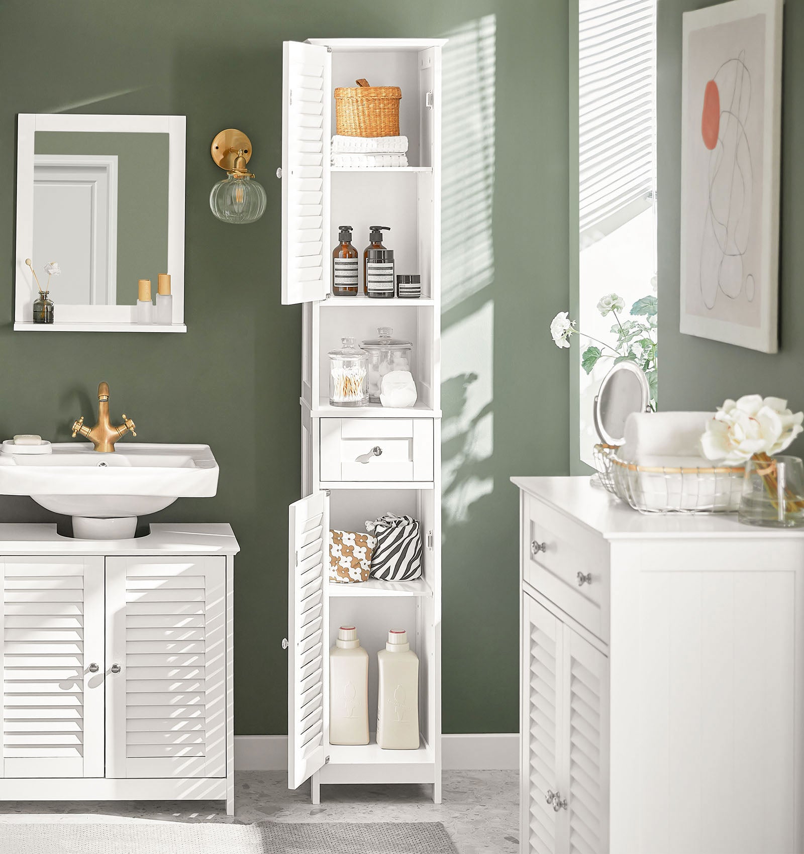 SoBuy Bathroom Floor Cabinet Storage Unit with 2 Shutter Doors and 1 Drawer FRG236-W