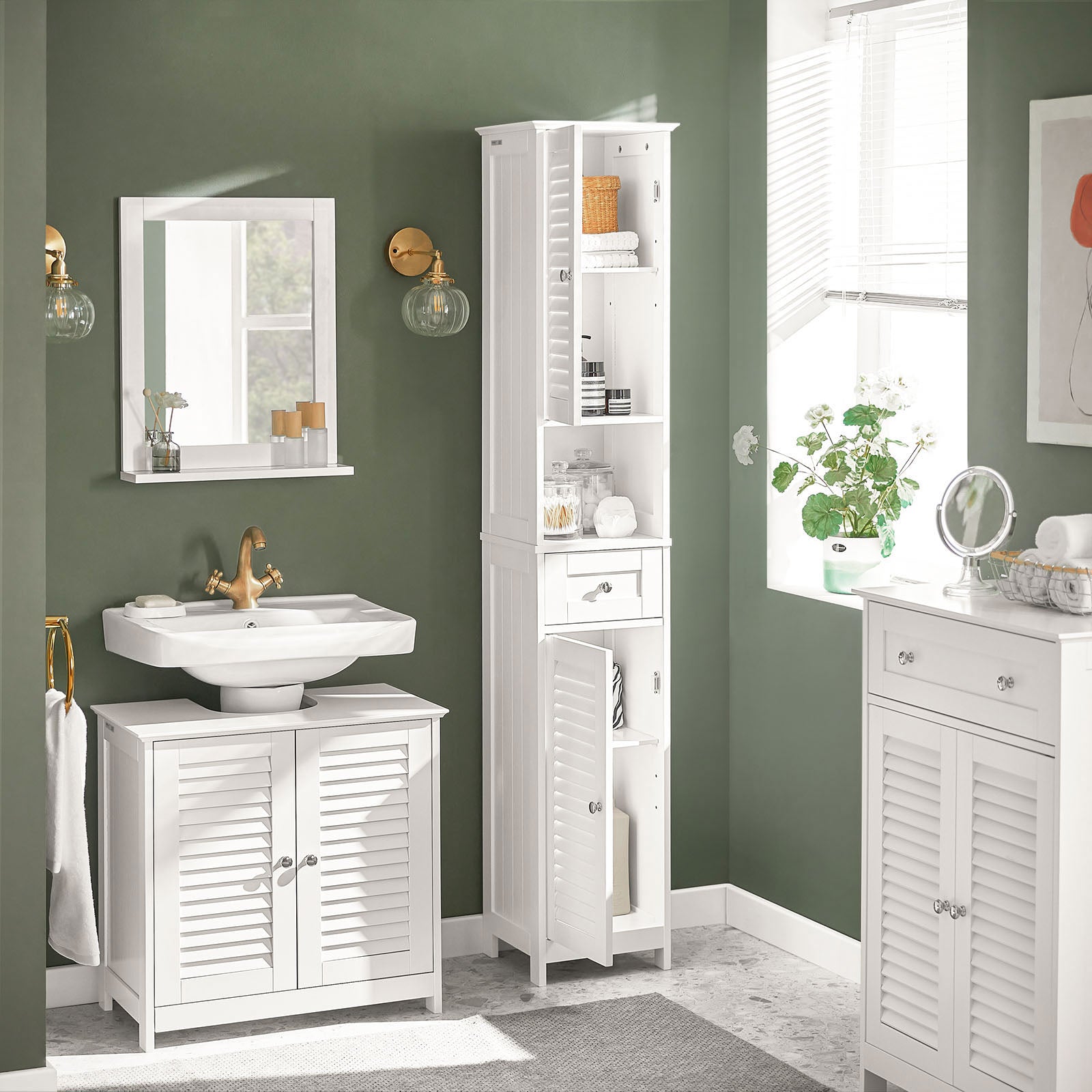 SoBuy Bathroom Floor Cabinet Storage Unit with 2 Shutter Doors and 1 Drawer FRG236-W