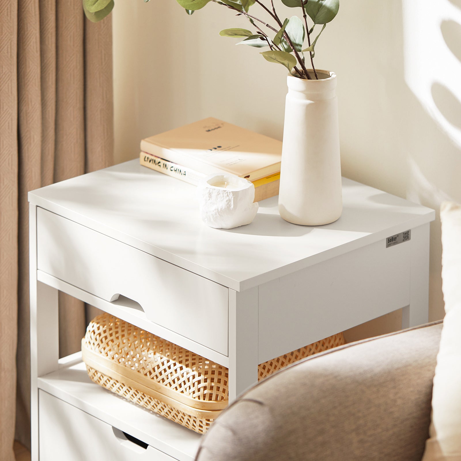 SoBuy Beside Table with Drawers Night Table Stand Lamp Table End Table Side Table White FRG258-W