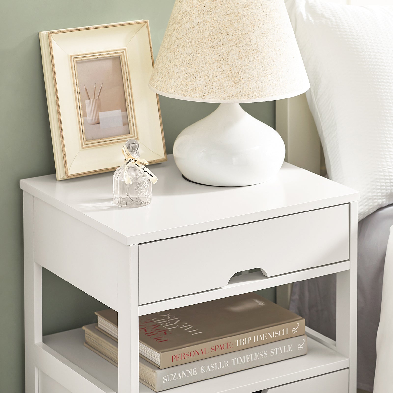 SoBuy Beside Table with Drawers Night Table Stand Lamp Table End Table Side Table White FRG258-W