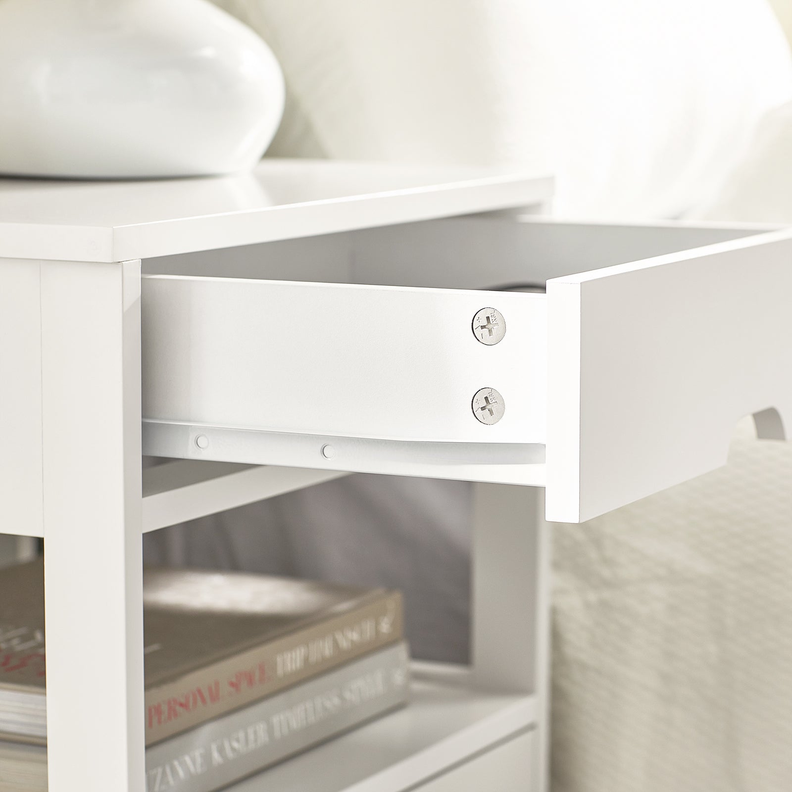 SoBuy Beside Table with Drawers Night Table Stand Lamp Table End Table Side Table White FRG258-W