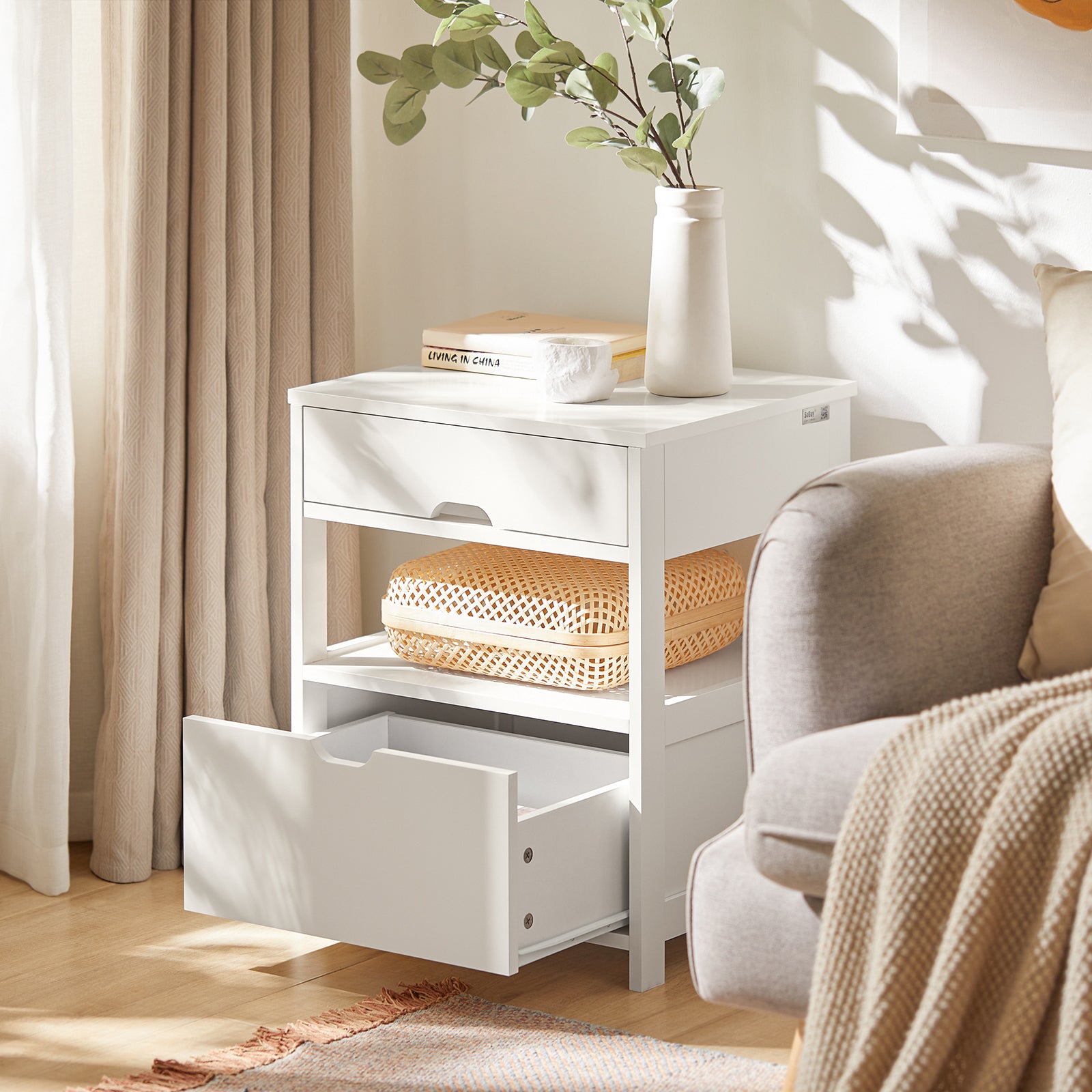SoBuy Beside Table with Drawers Night Table Stand Lamp Table End Table Side Table White FRG258-W