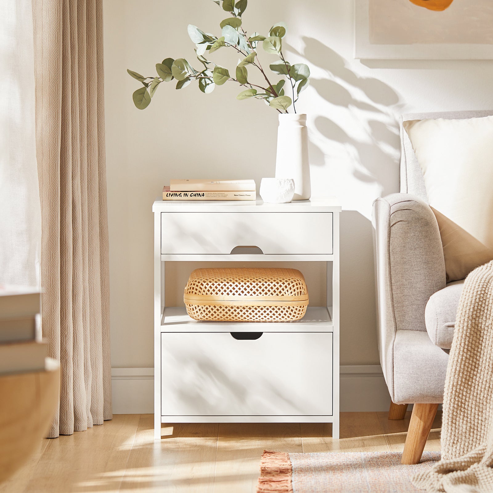 SoBuy Beside Table with Drawers Night Table Stand Lamp Table End Table Side Table White FRG258-W