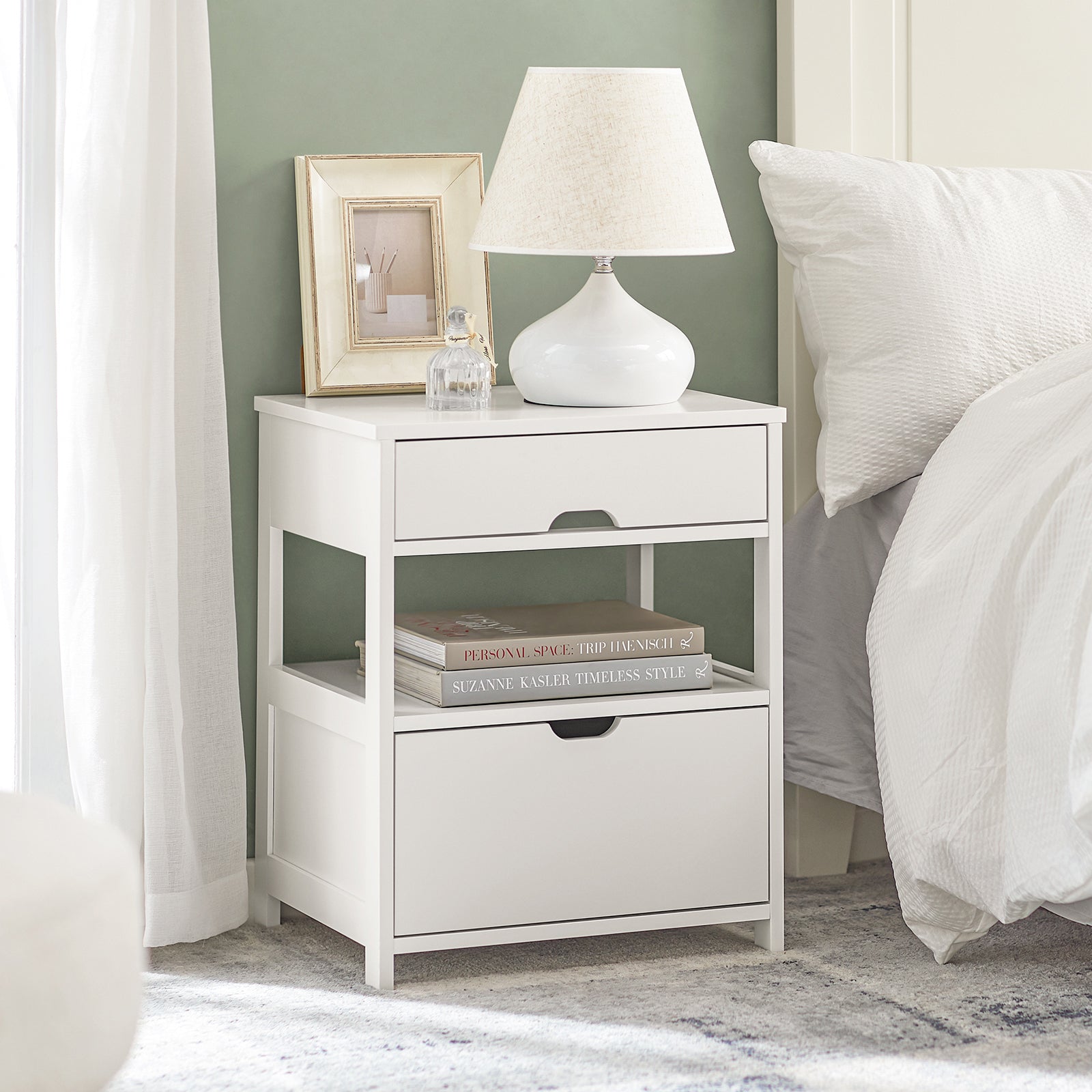 SoBuy Beside Table with Drawers Night Table Stand Lamp Table End Table Side Table White FRG258-W