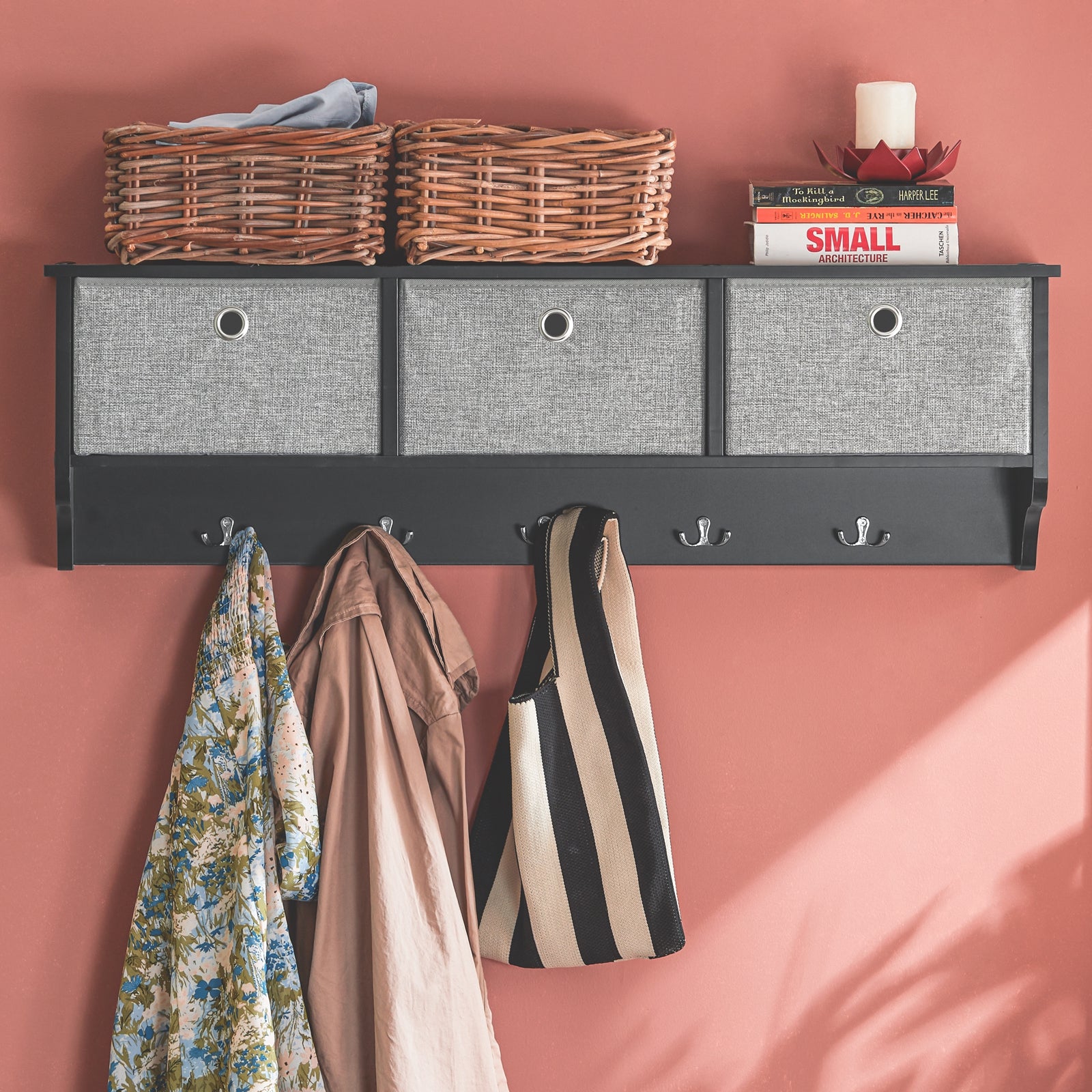 SoBuy FRG282-SCH Wall Coat Rack Wall Shelf Wall Storage Cabinet Unit