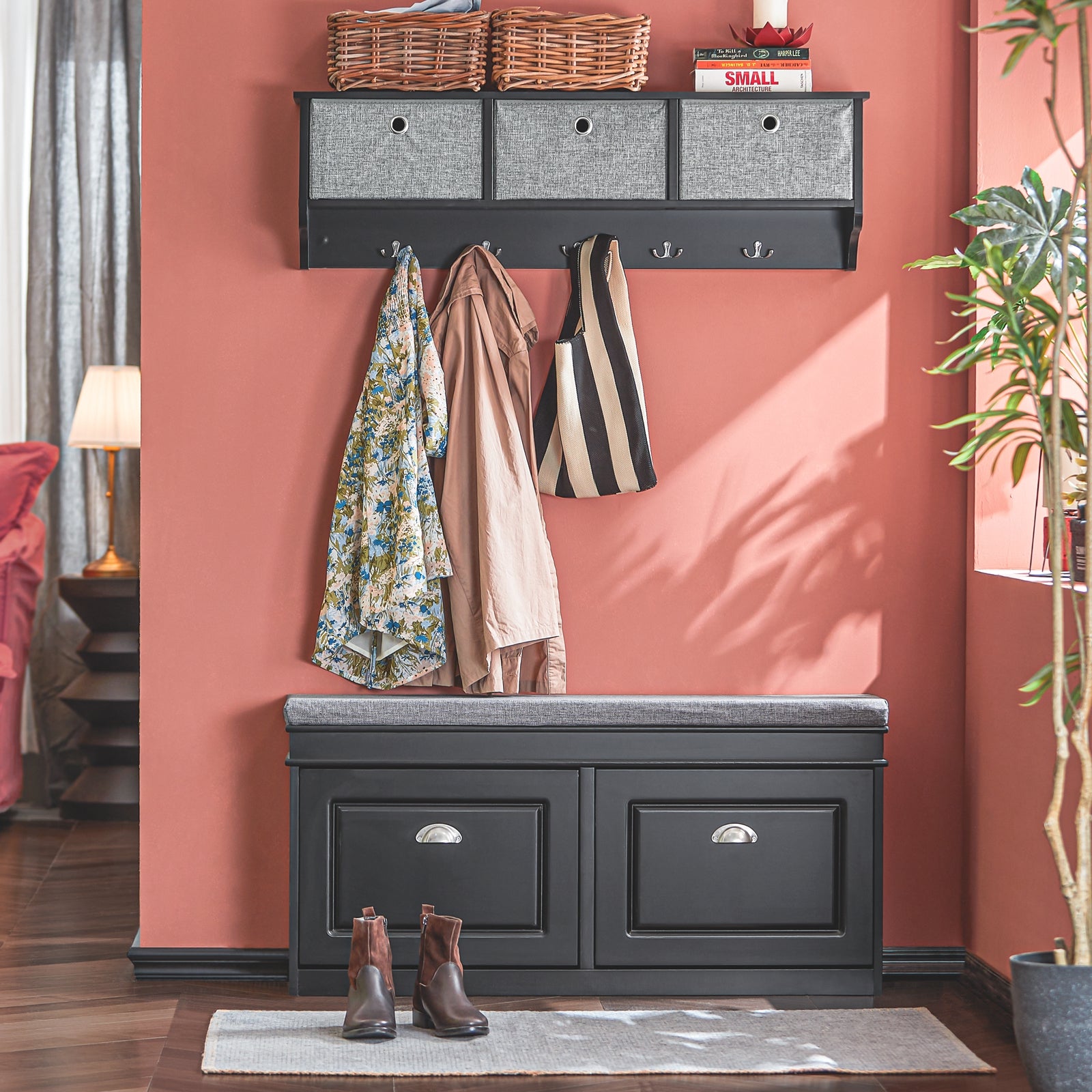 SoBuy FRG282-SCH Wall Coat Rack Wall Shelf Wall Storage Cabinet Unit