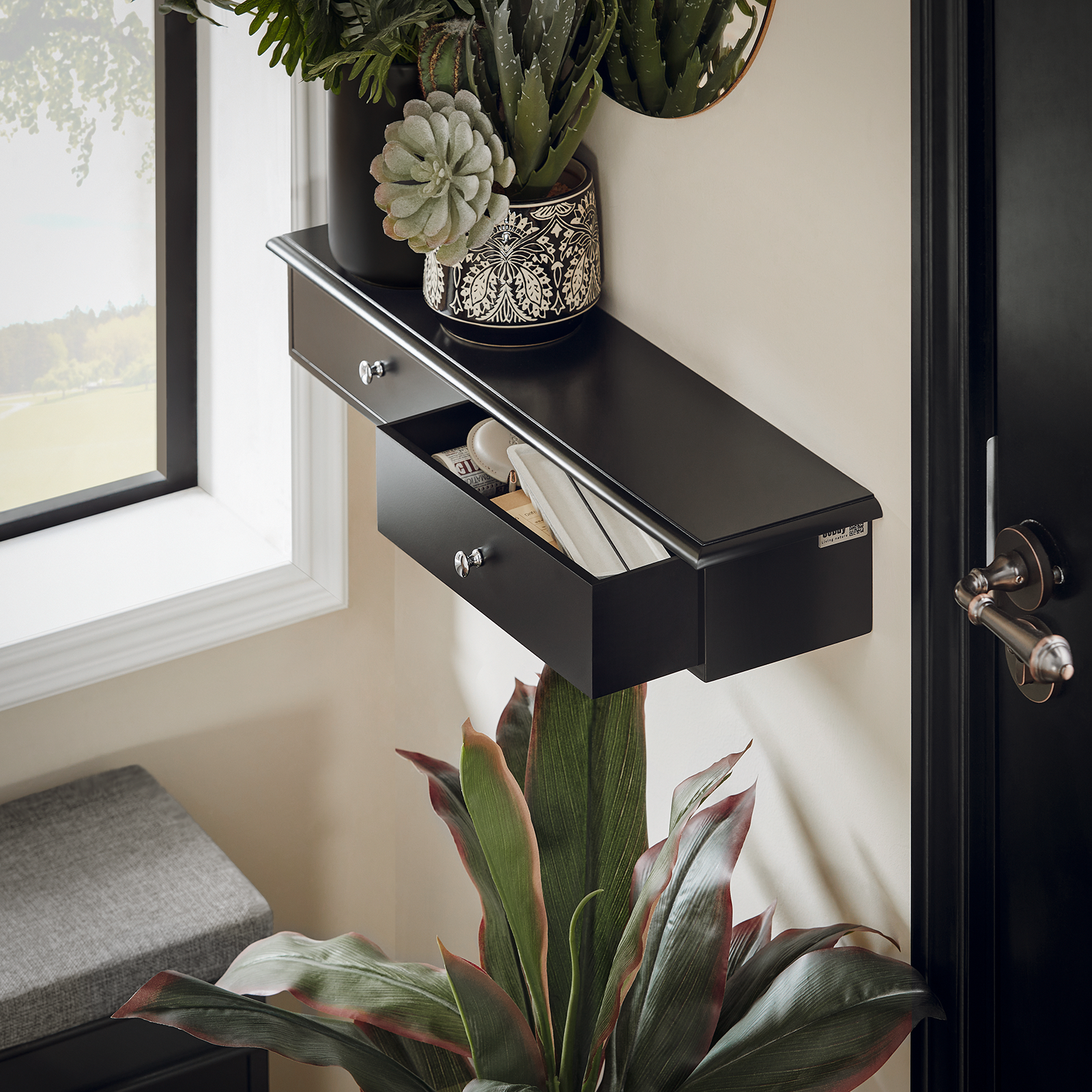 SoBuy Wall Mounted Display Storage Shelf Unit with 2 Drawers FRG43-SCH
