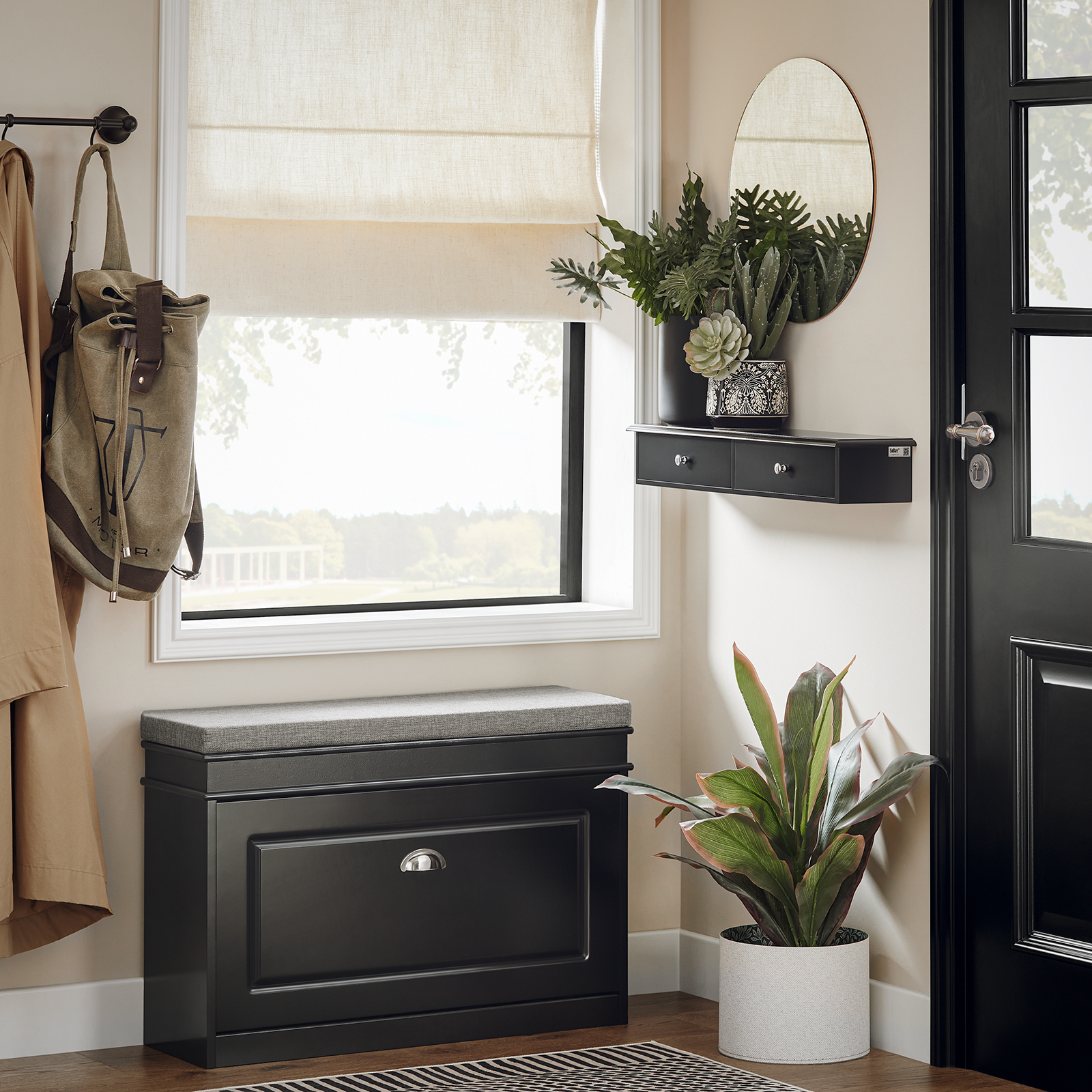 SoBuy Wall Mounted Display Storage Shelf Unit with 2 Drawers FRG43-SCH