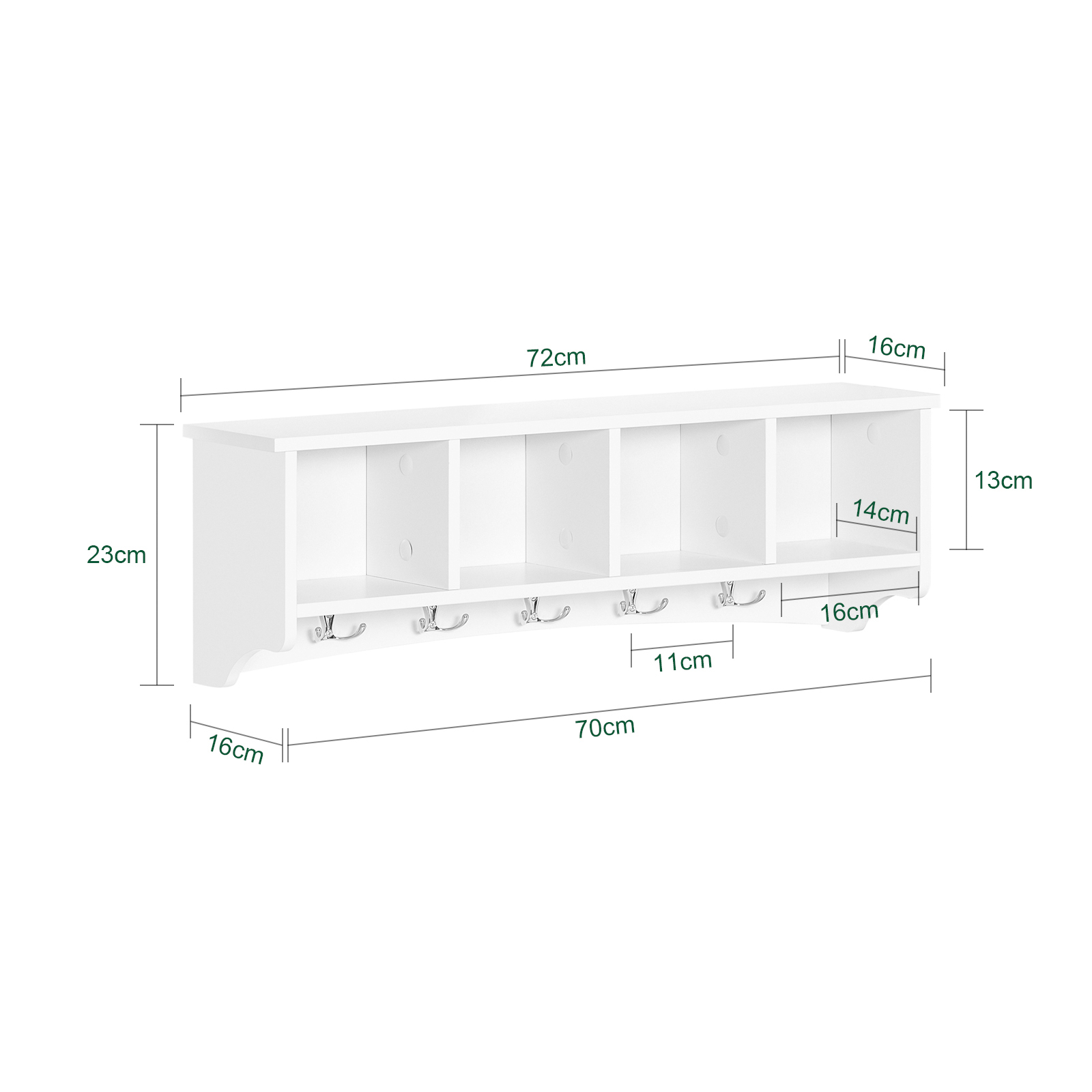 SoBuy FRG48-L-W, Wall Coat Rack Wall Display Storage Unit with 4 Components 5 Hooks