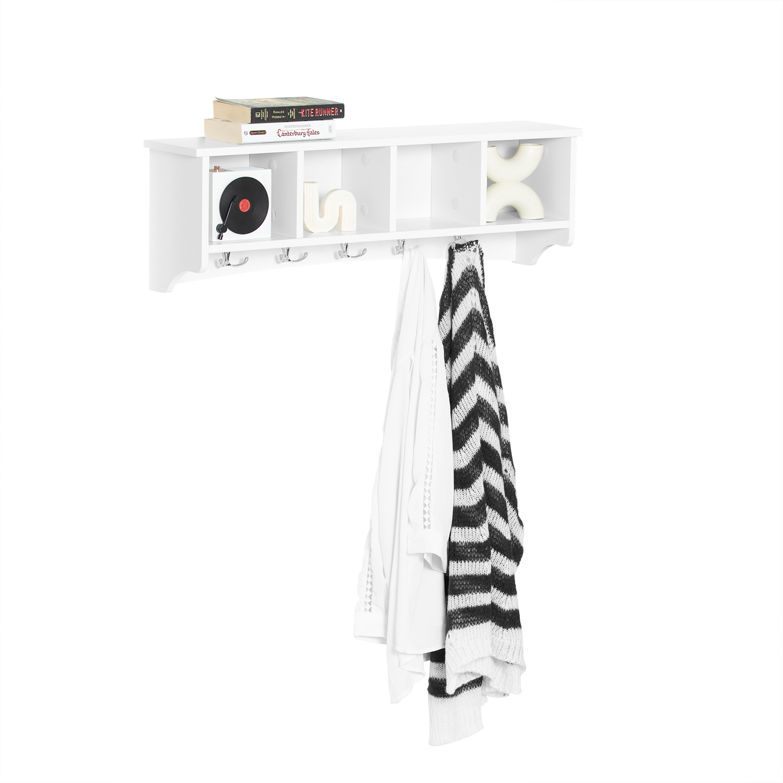 SoBuy FRG48-L-W, Wall Coat Rack Wall Display Storage Unit with 4 Components 5 Hooks