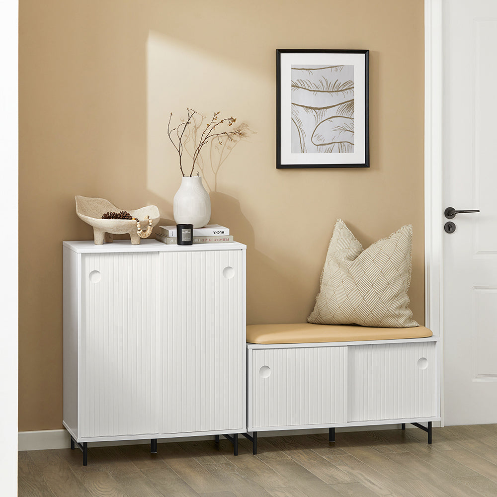 SoBuy FSB62-W, Hallway Shoe Cabinet Cupboard Sideboard with Sliding Doors,Living Room Storage Cabinet