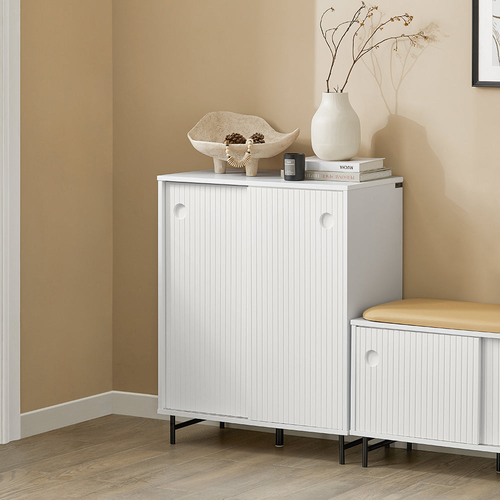 SoBuy FSB62-W, Hallway Shoe Cabinet Cupboard Sideboard with Sliding Doors,Living Room Storage Cabinet