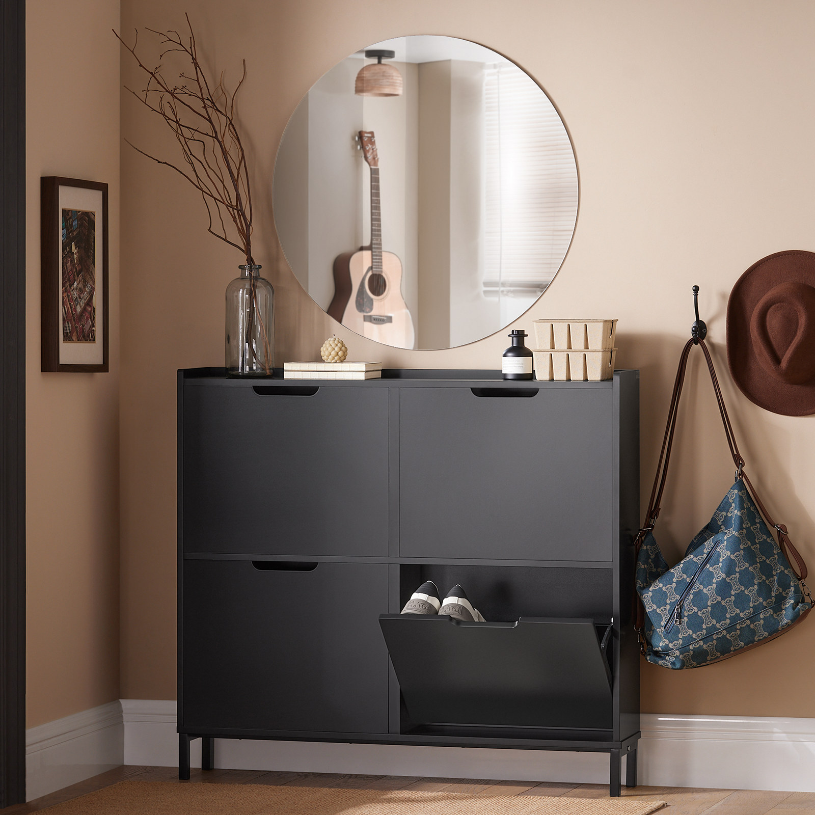 SoBuy FSR100-SCH 4 Drawers Shoe Cabinet Shoe Rack Shoe Storage Cupboard Organizer Unit