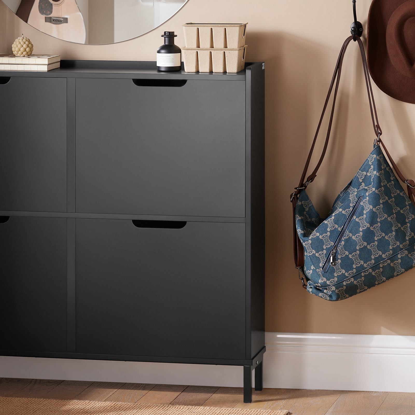 SoBuy FSR100-SCH 4 Drawers Shoe Cabinet Shoe Rack Shoe Storage Cupboard Organizer Unit