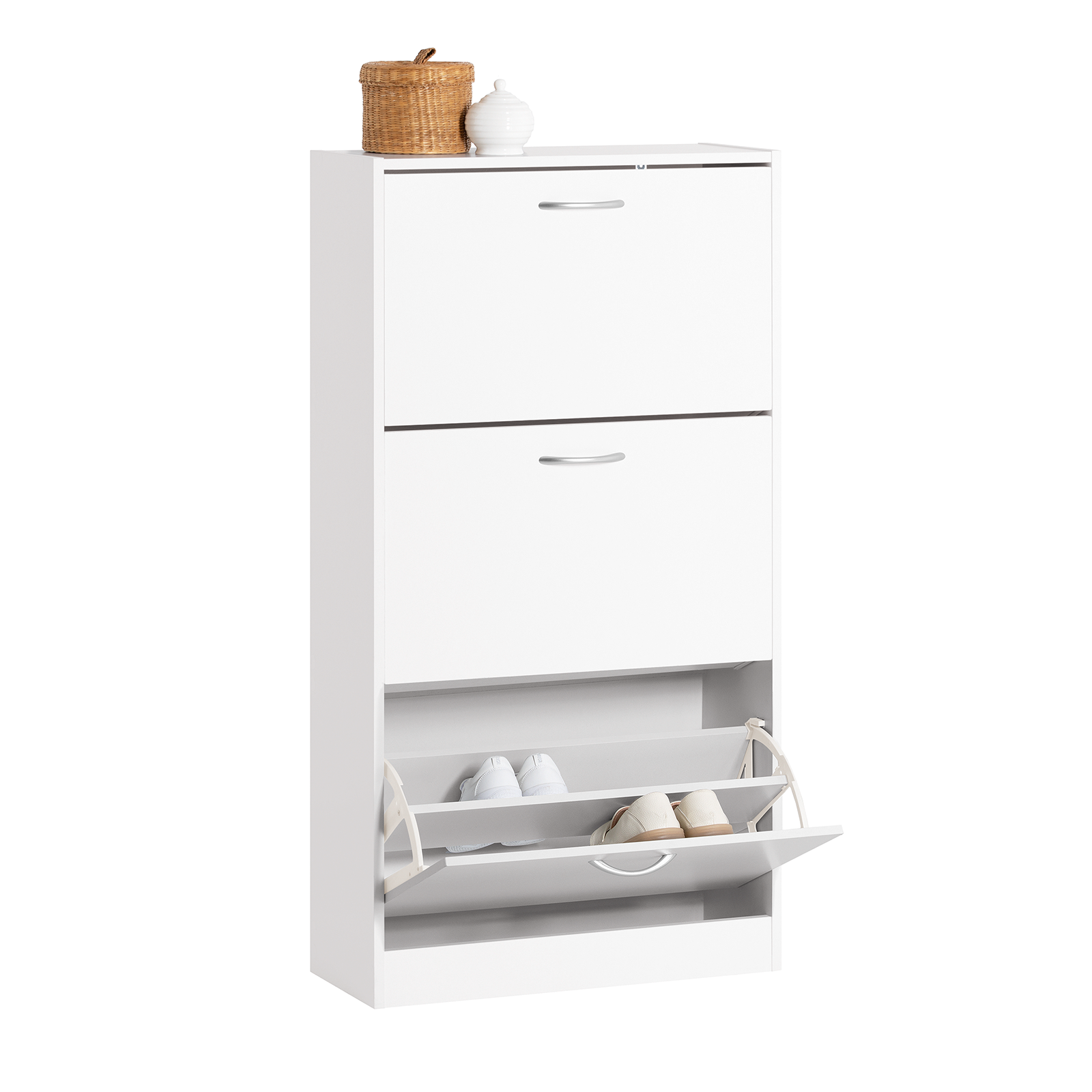 SoBuy FSR110-W,White Shoe Cabinet with 3 Flip Drawers, Freestanding Shoe Rack,Shoe StorageCupboard Organizer Unit