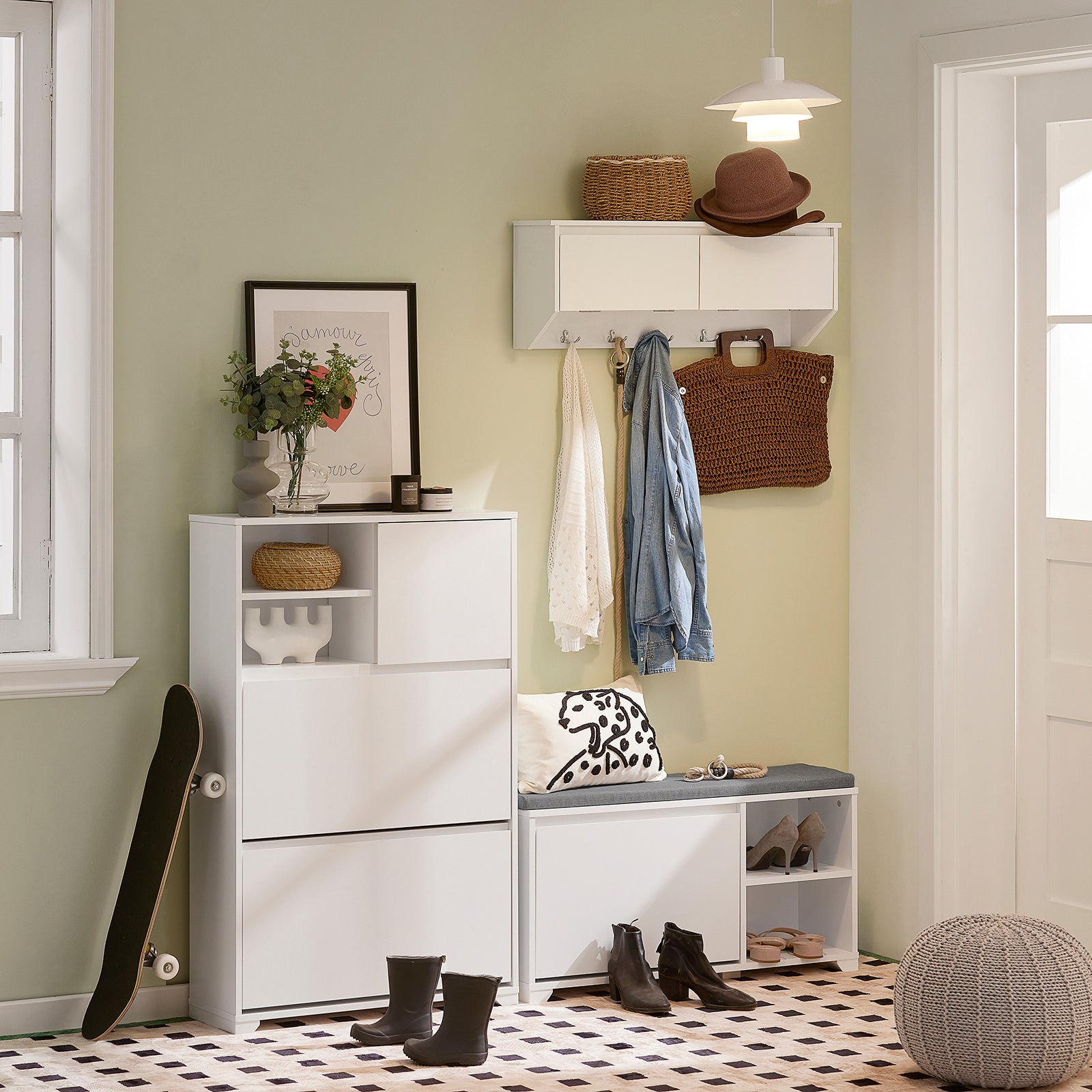SoBuy FSR111-W Hallway Shoe Cabinet Shoe Rack Shoe Storage Cupboard Organizer