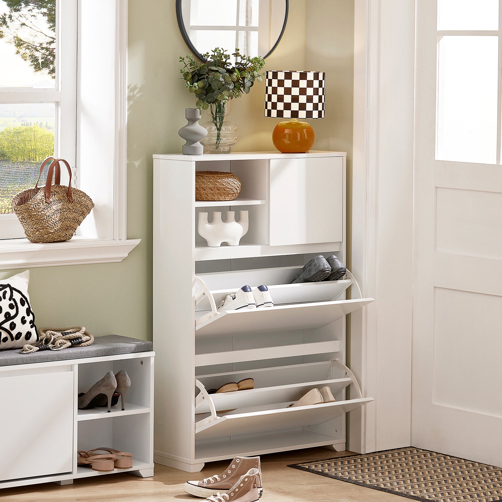 SoBuy FSR111-W Hallway Shoe Cabinet Shoe Rack Shoe Storage Cupboard Organizer
