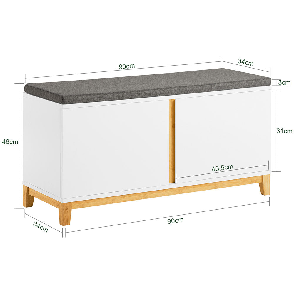 SoBuy Hallway Storage Bench Shoe Cabinet with 2 Doors and Seat Cushion FSR117-W