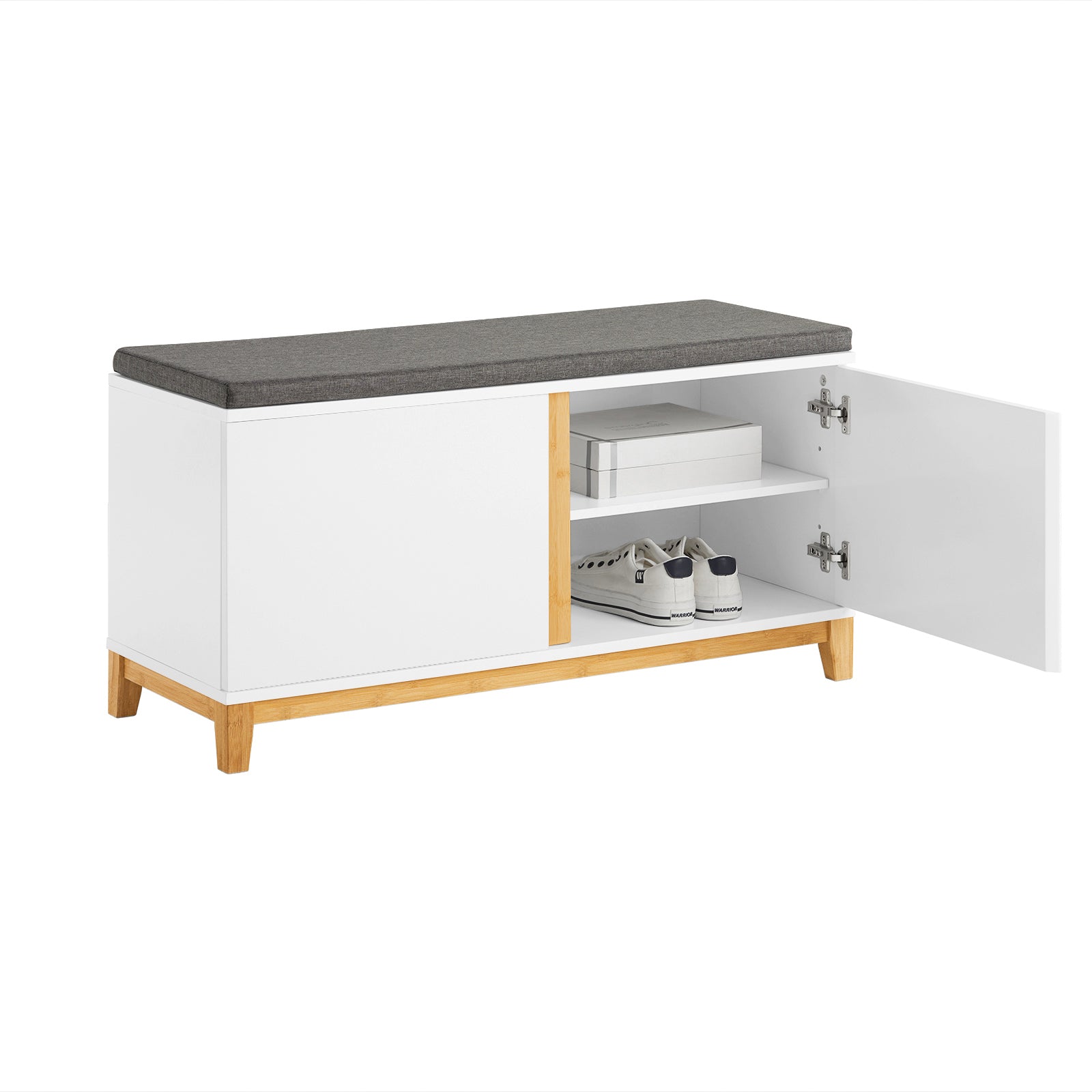 SoBuy Hallway Storage Bench Shoe Cabinet with 2 Doors and Seat Cushion FSR117-W