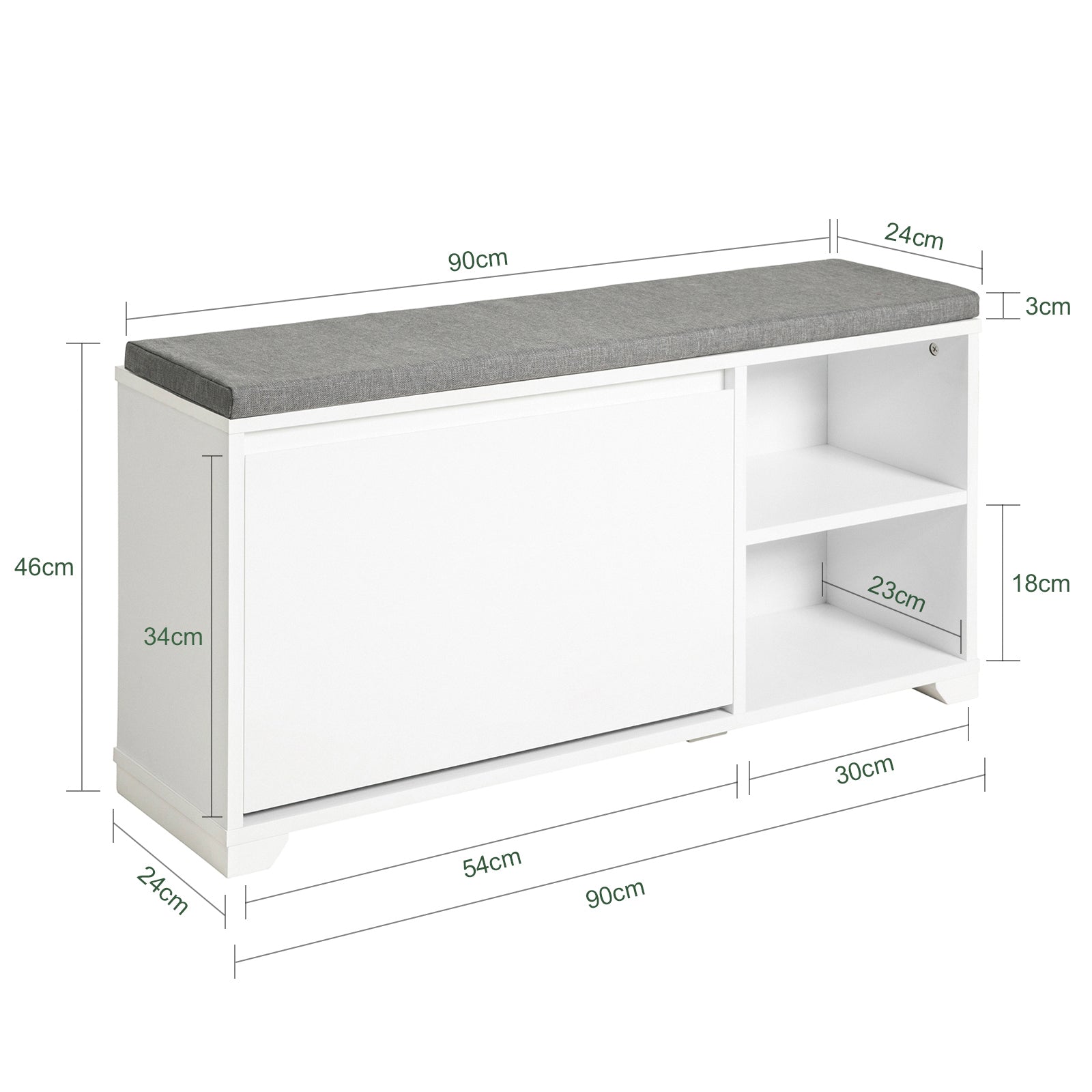 SoBuy Hallway Shoe Bench Shoe Cabinet with Seat Cushion and Flip-Drawer FSR119-W