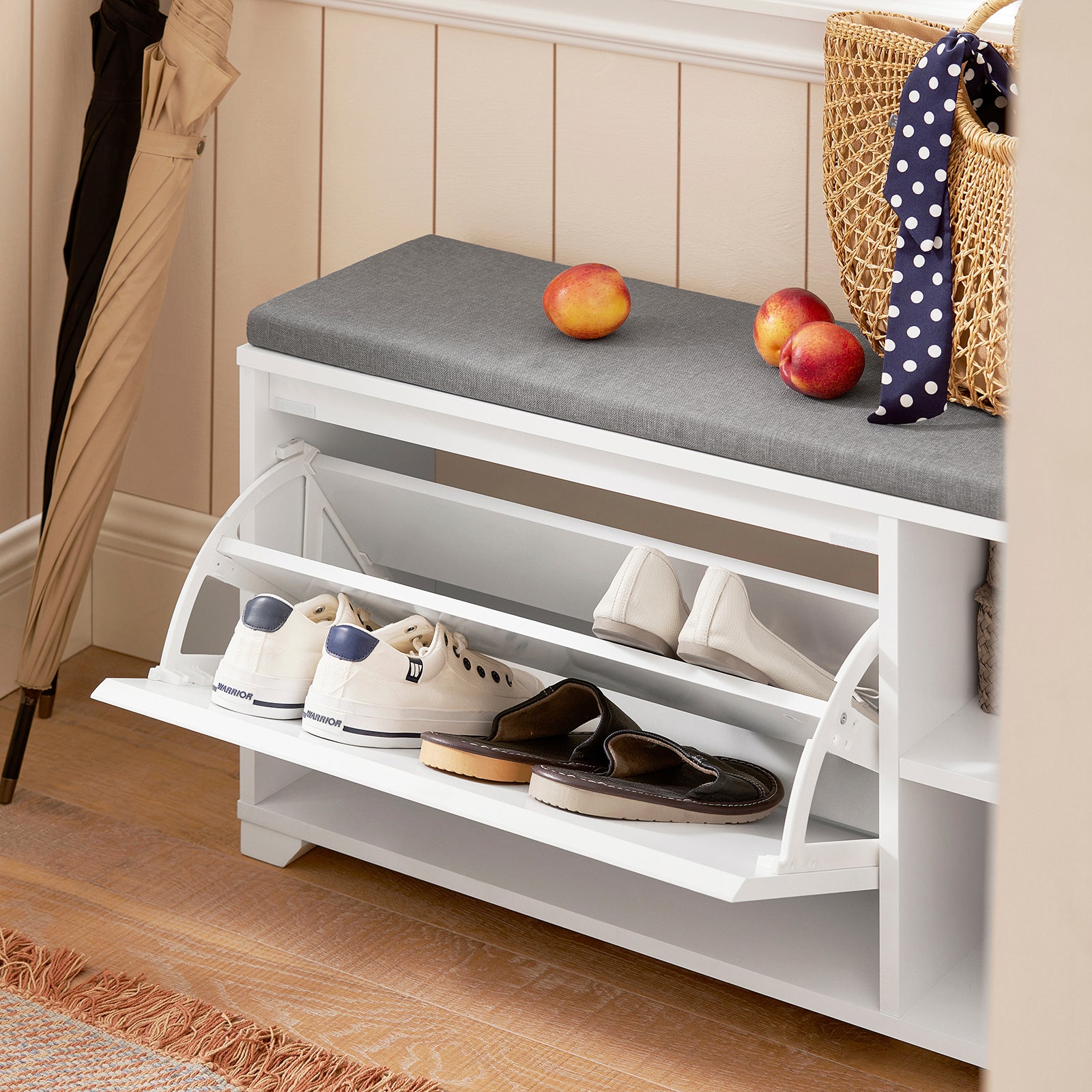 SoBuy Hallway Shoe Bench Shoe Cabinet with Seat Cushion and Flip-Drawer FSR119-W