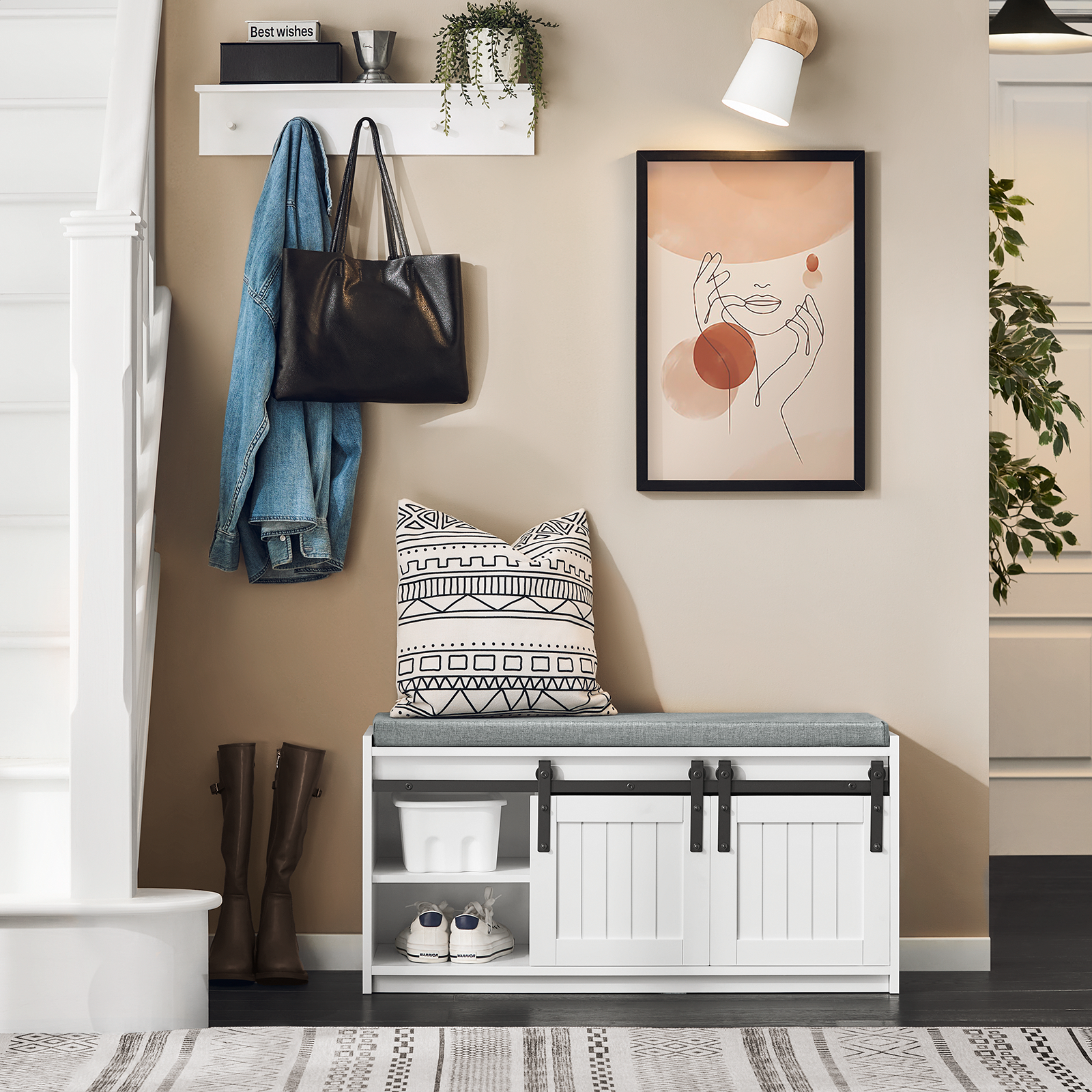 SoBuy FSR133-K-W Hallway Storage Bench Shoe Bench Shoe Rack Shoe Cabinet
