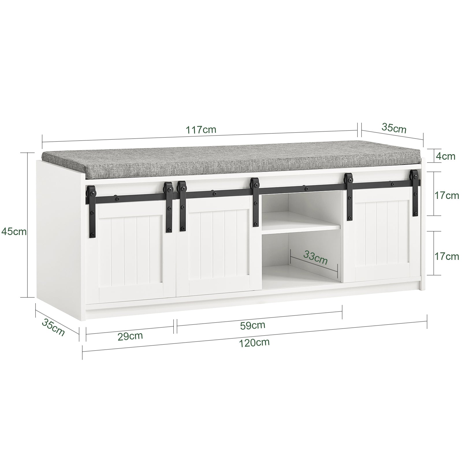 SoBuy Storage Shoe Bench with Sliding Barn Doors & Padded Seat Cushion,Hallway Shoe Cabinet FSR133-W