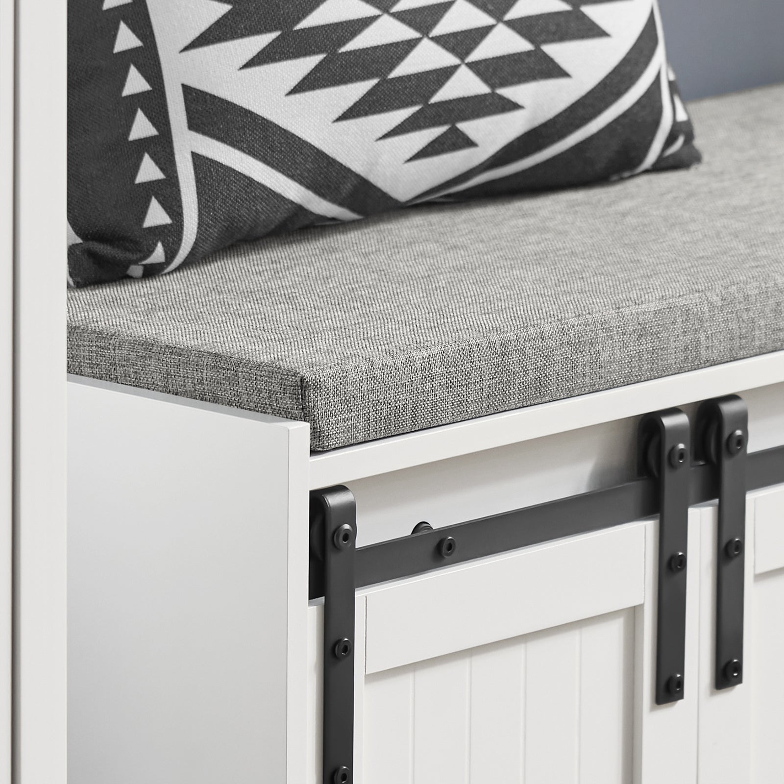 SoBuy Storage Shoe Bench with Sliding Barn Doors & Padded Seat Cushion,Hallway Shoe Cabinet FSR133-W