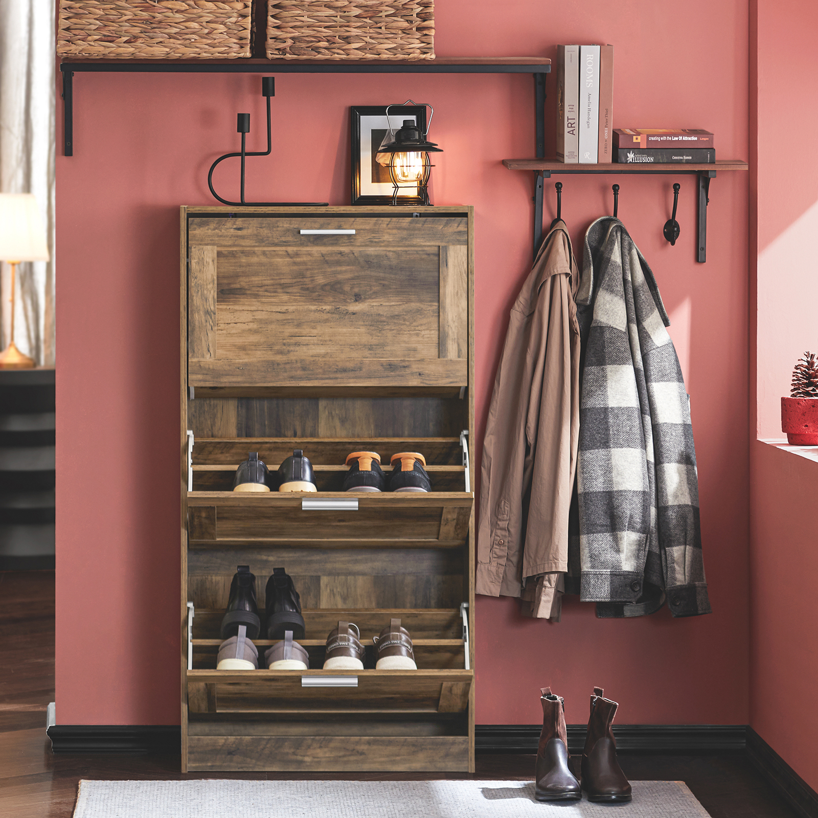 SoBuy FSR137-L-F 3 Drawers Shoe Cabinet Storage Cupboard Organizer Unit