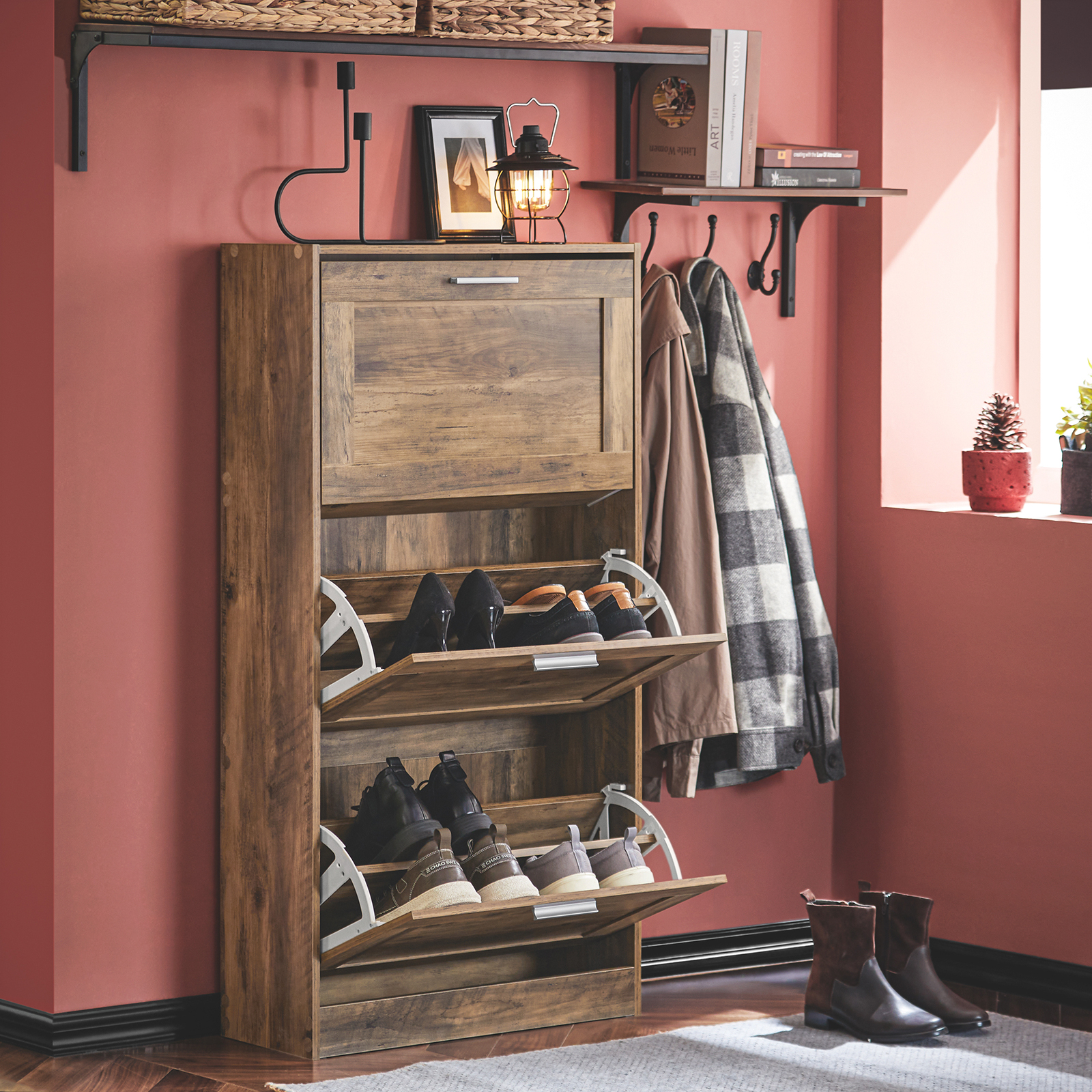 SoBuy FSR137-L-F 3 Drawers Shoe Cabinet Storage Cupboard Organizer Unit