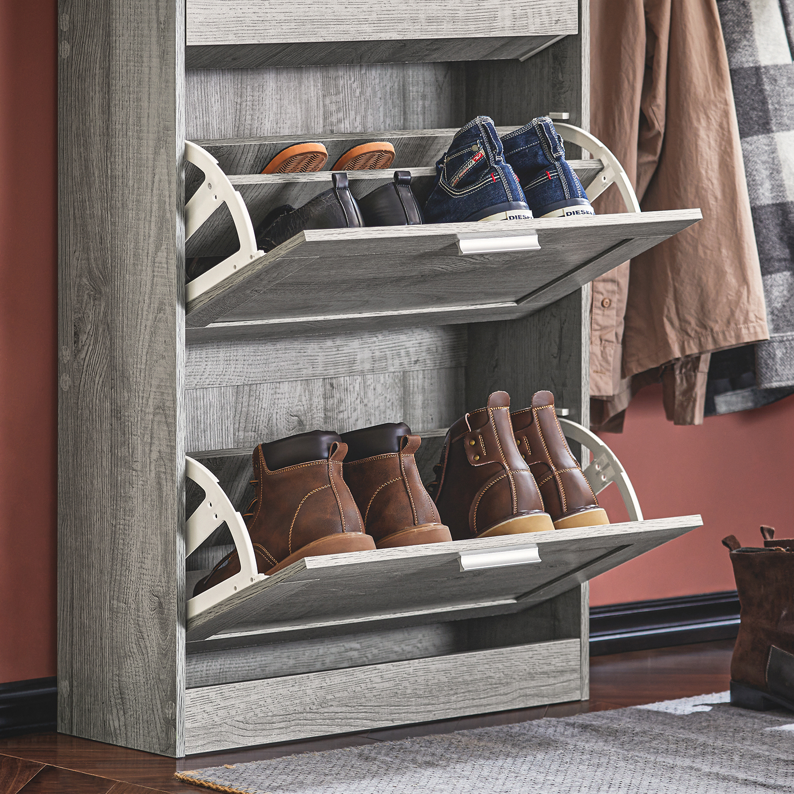 SoBuy FSR137-L-HG 3 Drawers Shoe Cabinet Storage Cupboard Organizer Unit