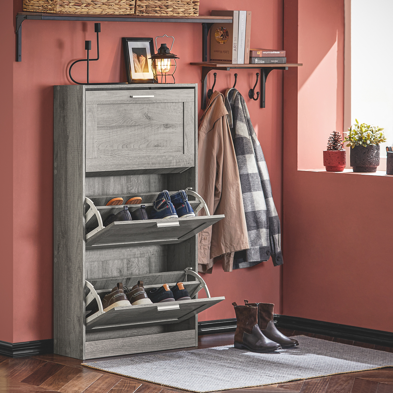 SoBuy FSR137-L-HG 3 Drawers Shoe Cabinet Storage Cupboard Organizer Unit