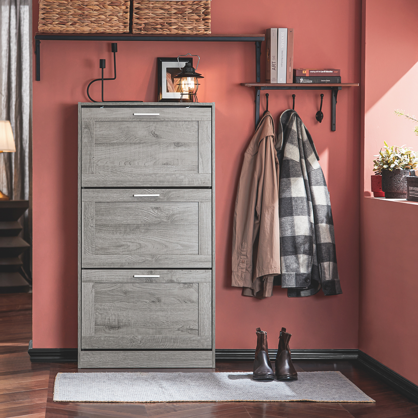 SoBuy FSR137-L-HG 3 Drawers Shoe Cabinet Storage Cupboard Organizer Unit