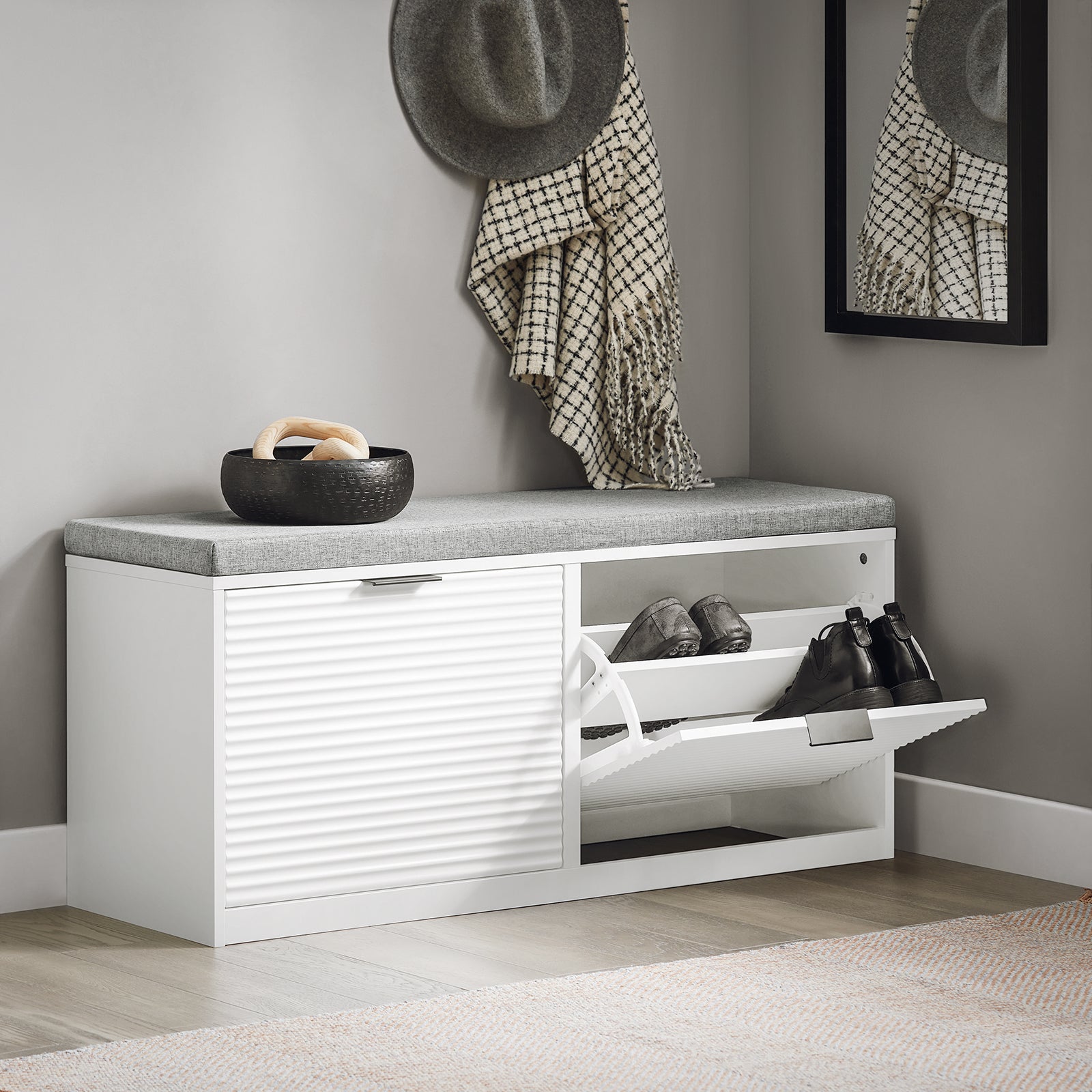 SoBuy FSR147-W Shoe Bench Shoe Cabinet with Flip-Drawer