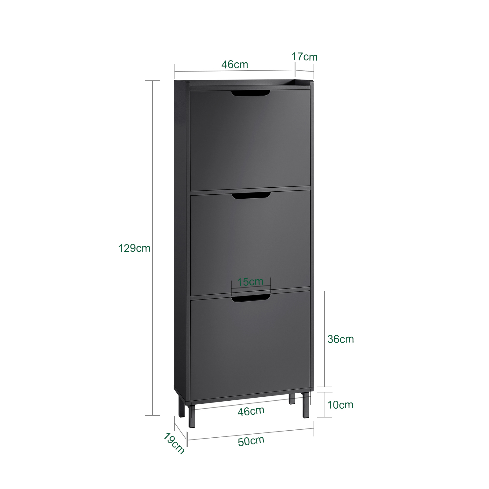 SoBuy FSR151-H-SCH 3 Flip-Drawers Shoe Cabinet Shoe Rack Shoe Storage Cupboard Organizer Unit