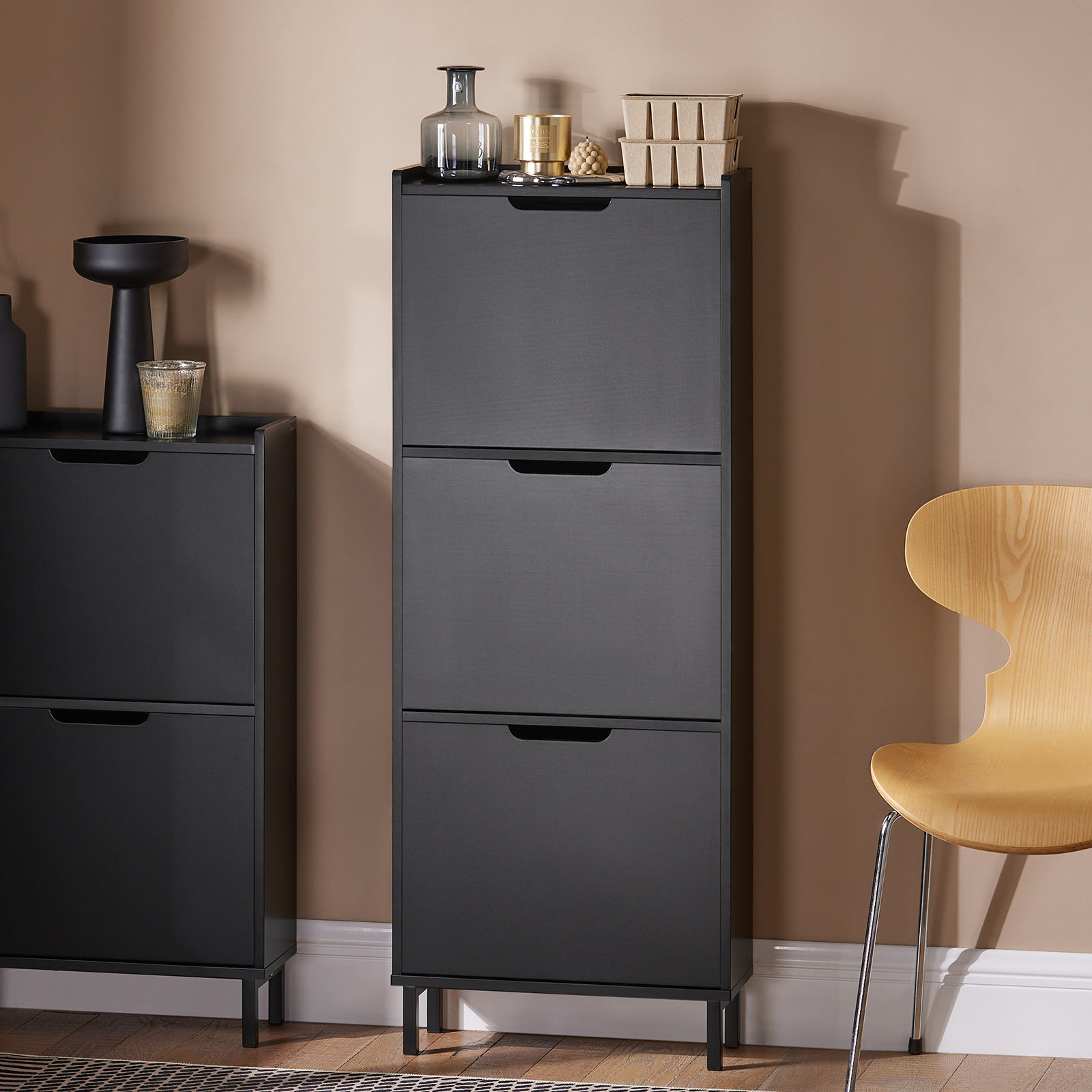 SoBuy FSR151-H-SCH 3 Flip-Drawers Shoe Cabinet Shoe Rack Shoe Storage Cupboard Organizer Unit